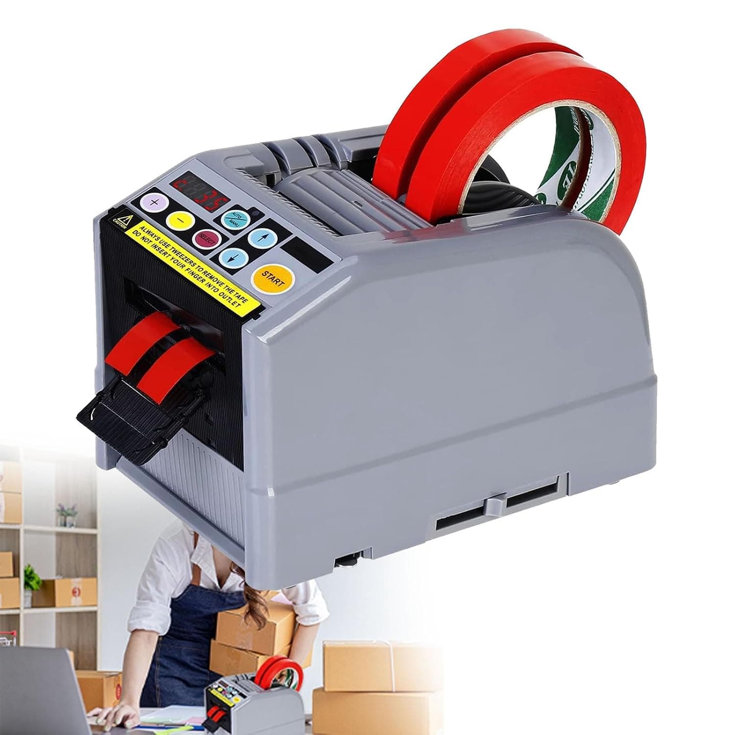 Electric Ribbon Cutting Machine,Available for 6-60mm Width Tape/Ribbon, Max Cutting Length 999mm, Ideal for Shipping,Gift Wrapping,Factory