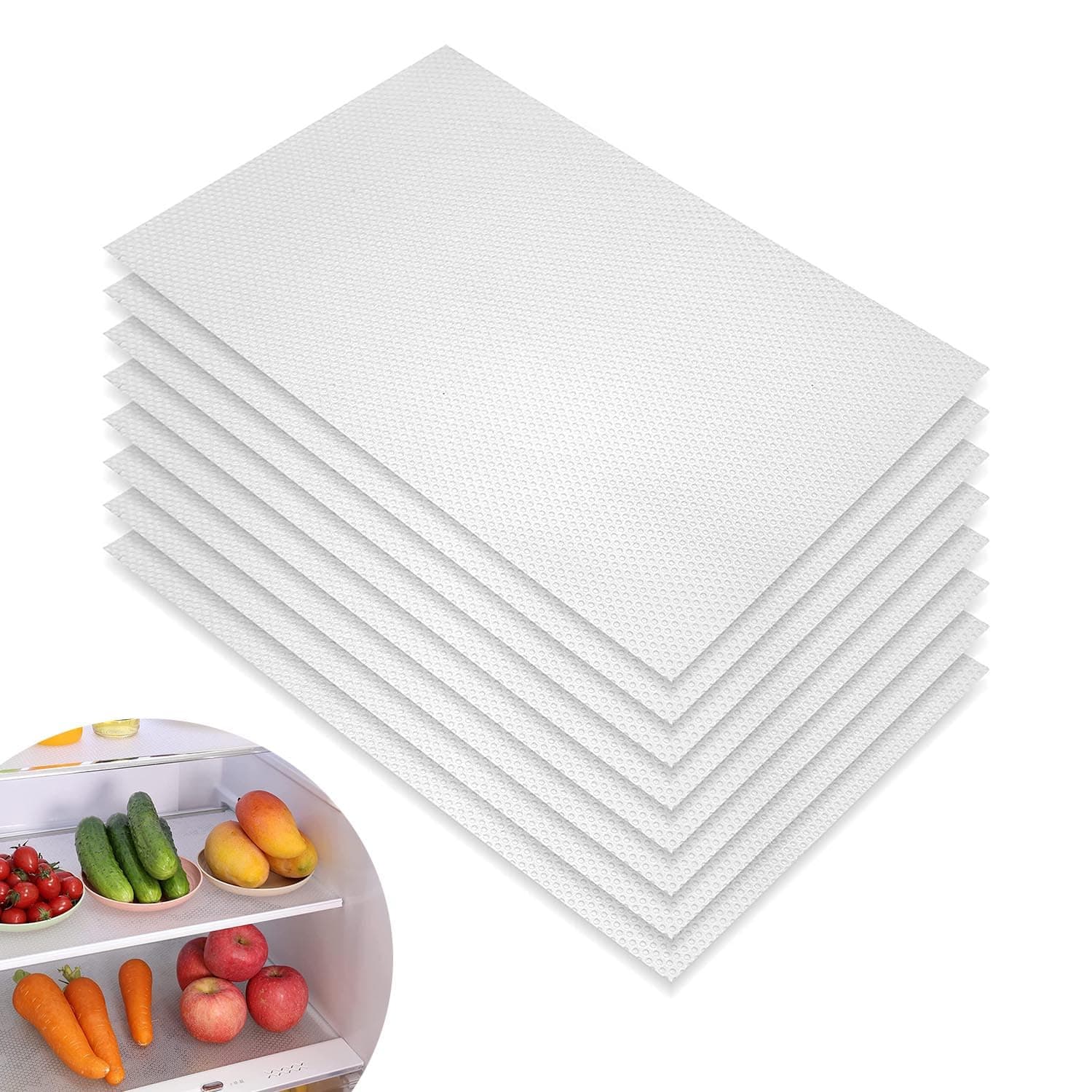 مفارش ثلاجة متعددة الاغراض من اكس سبرينج، 8 قطع من بطانات الثلاجة للرفوف قابلة للغسل، مفارش ارفف الثلاجة غير قابلة للانزلاق، بطانات ثلاجة للفريزر والخزانة والدرج (شفاف)