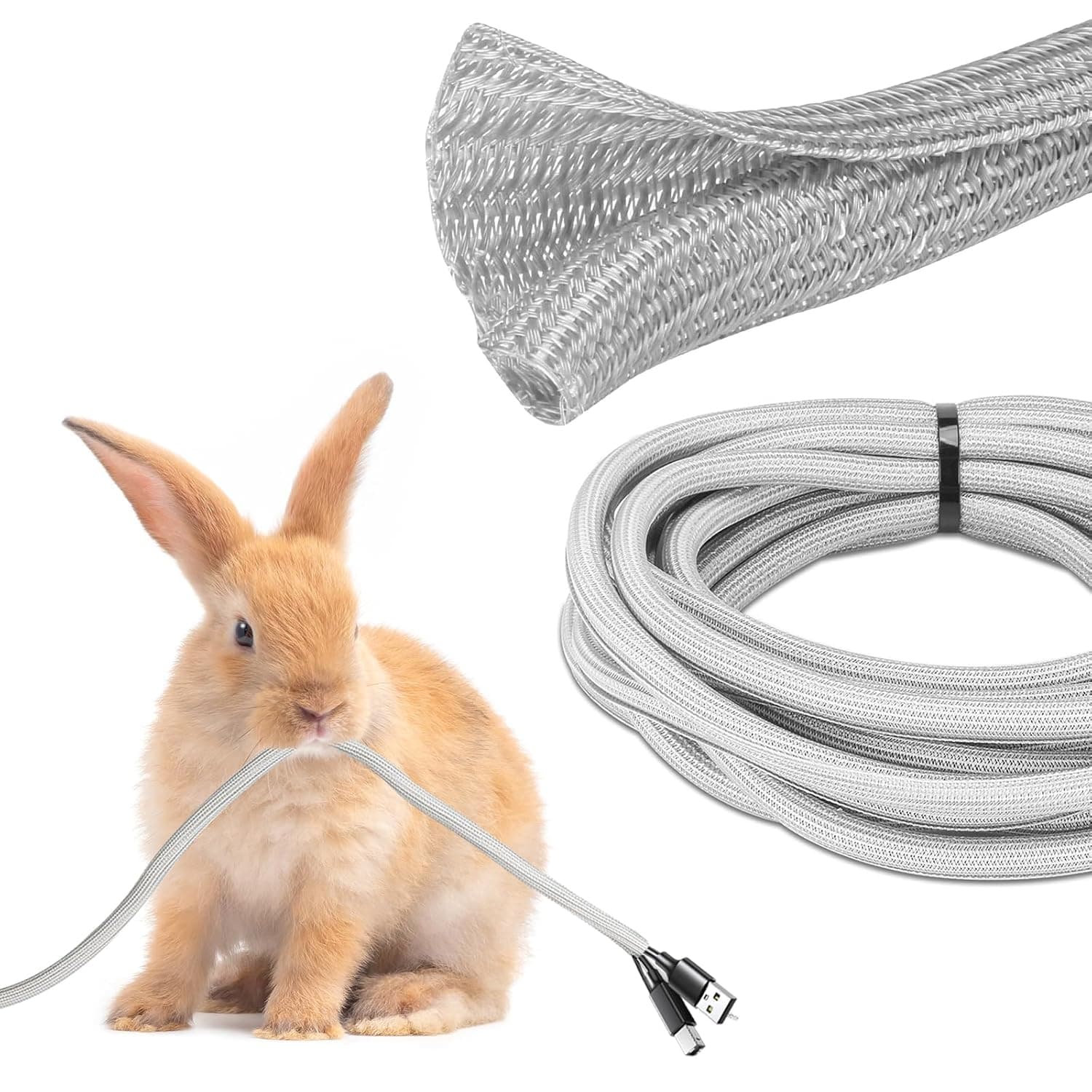 JOTO 3m - 1.27 cm Cord Protector Wire Loom Tubing Cable Sleeve, Braided Cable Sleeve Split Sleeving Cord Management System for TV Computer Home Theater Office, Protect Pet From Chewing Cords -Grey