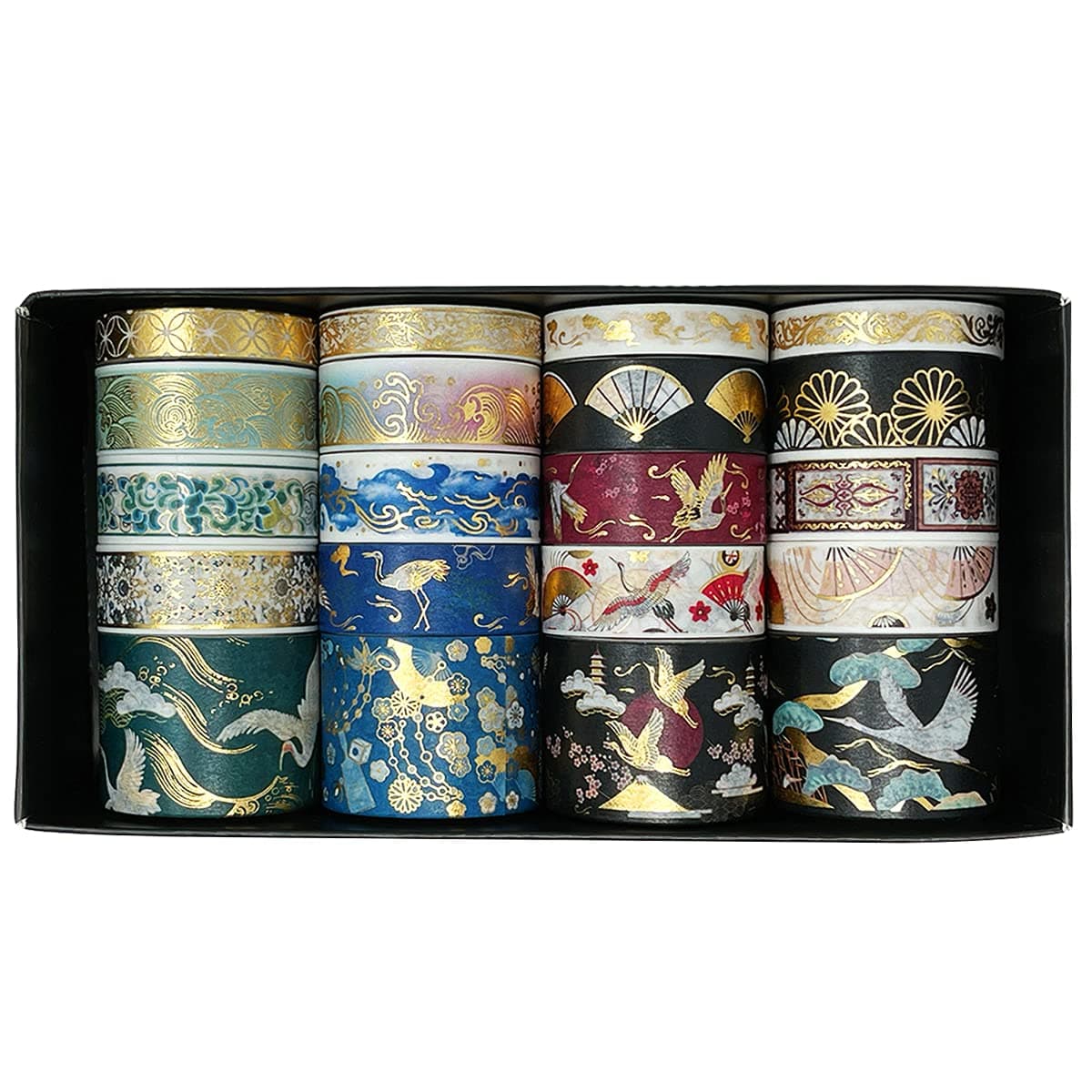allydrew Gold Foil Washi Tape in Gift Box Set for DIY Arts & Crafts, Scrapbooking, Diary, Stationery, Card Making, Gift Wrapping (20 Rolls), Festive Cranes