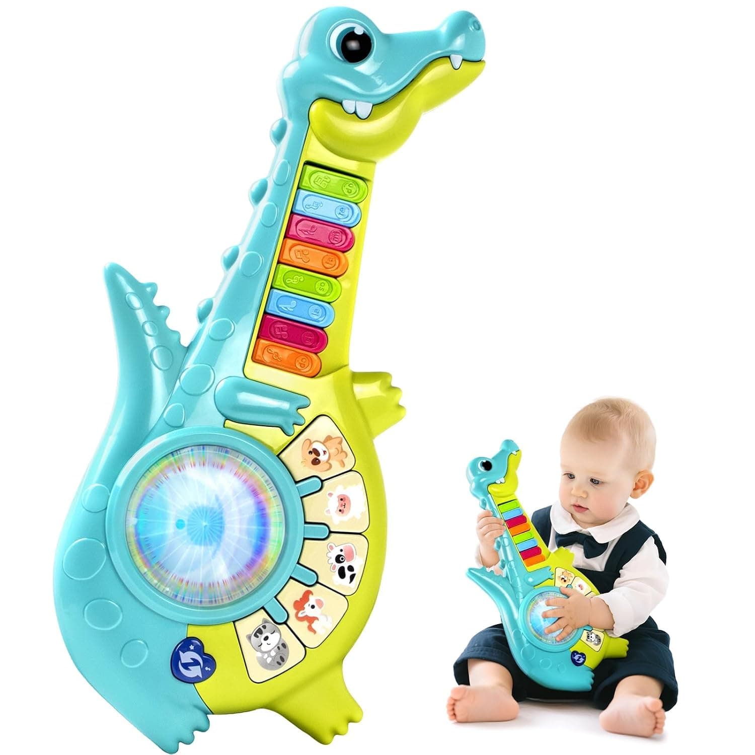 Baby Musical Toys, Toys for 3 Year Old Girl Birthday Gifts, Educational Cartoon Guitar for Toddler Boy Kid 3-6, Infant First Interactive Learning Birthday Present (Crocodile)