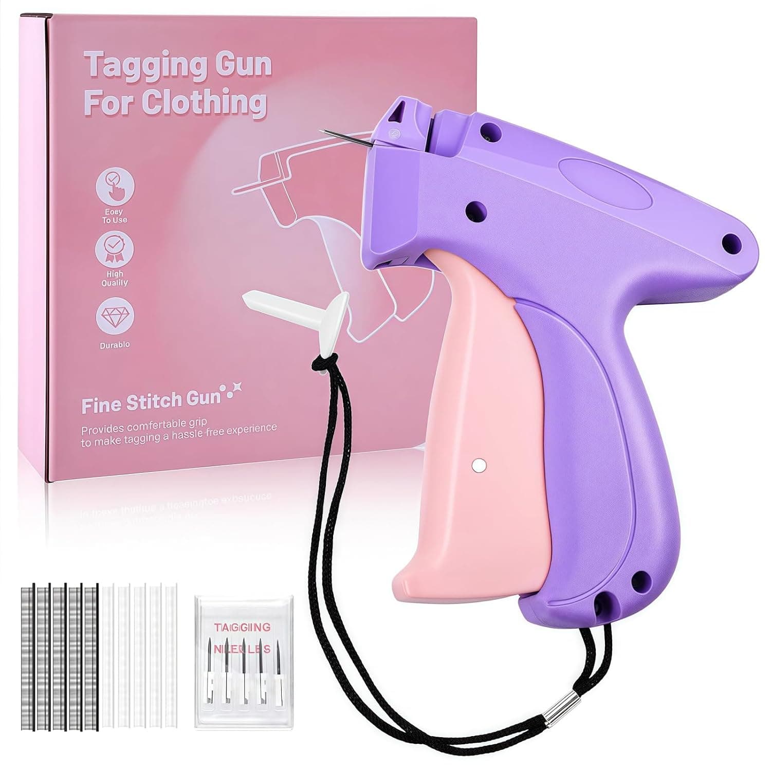 Quick Clothing Fixer, Mini Stitch Gun for Clothes, Micro Stitch Gun, Quilt Staple Gun, Hemming Sewing Tool Kit with 6 Needles, 100 Bear Buckles and 1000 Fasteners, Clothing Tagging Gun