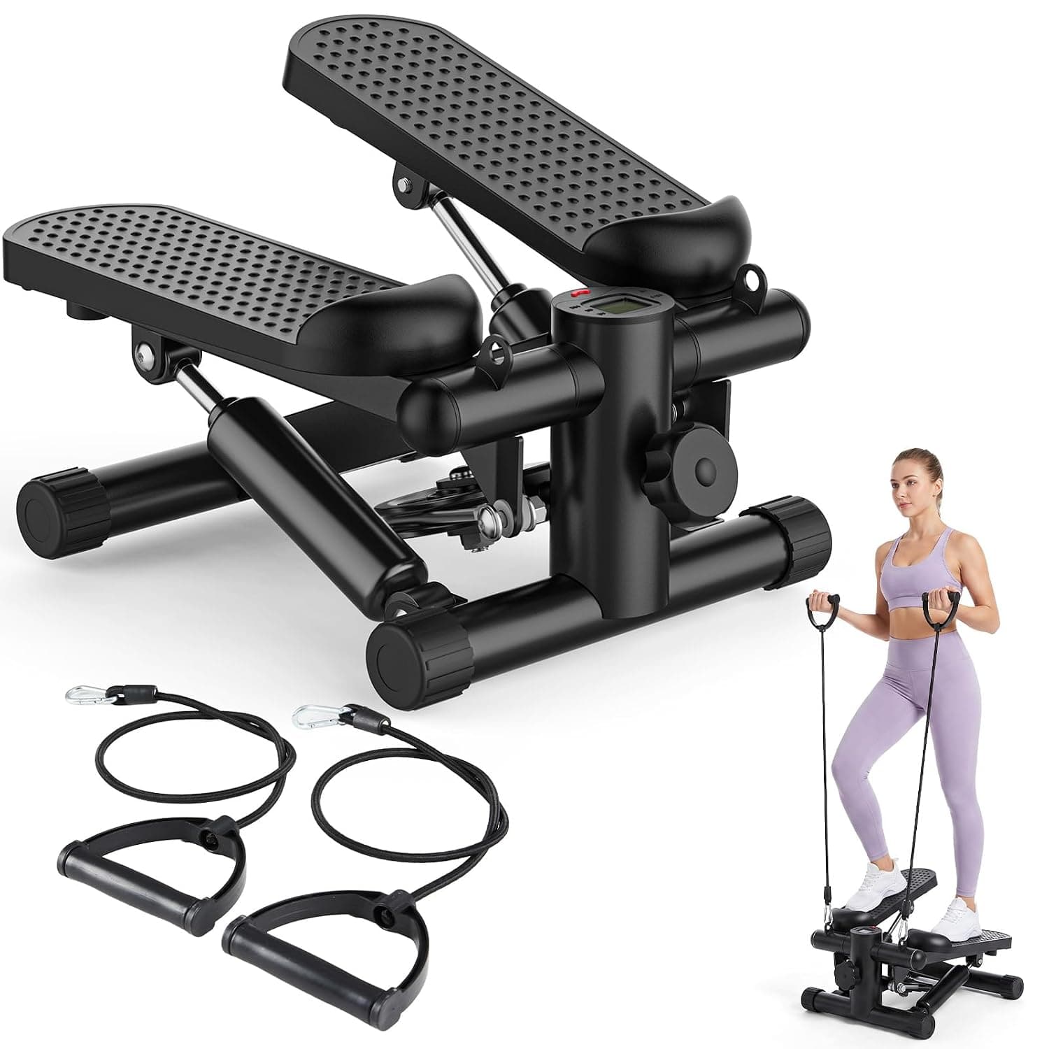 OLIXIS Mini Stepper with Resistance Bands, Twist Stair Steppers for Exercise at Home, Portable Full Body Workout Stepper Machine Adjustable Foot Stepper for Fitness