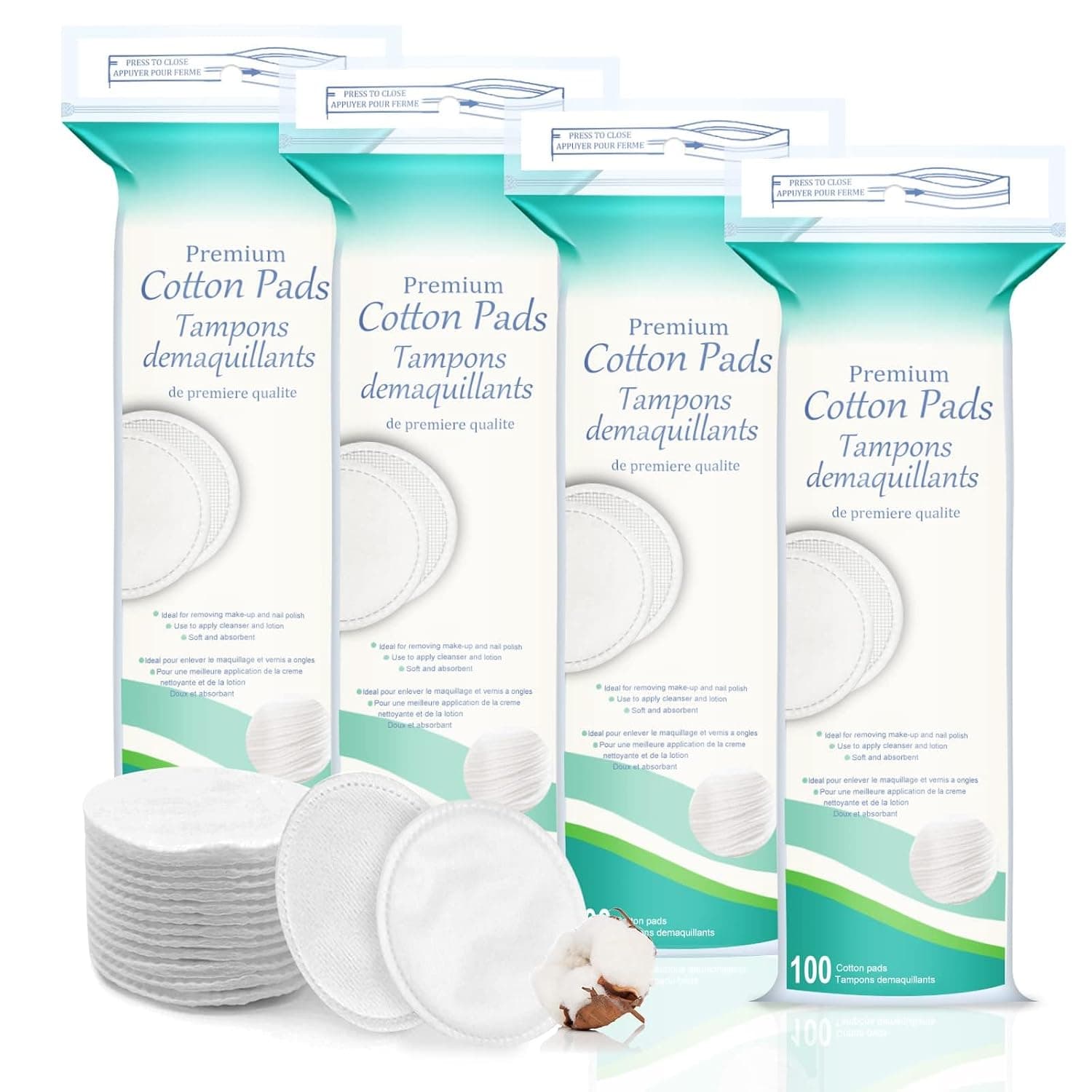 Remover Cotton Pads for face, Premium Cotton Rounds for Face, Makeup Remover Pads, Hypoallergenic, Lint-Free, 100% Pure Cotton Pads for Face Cleasing, Facial Toner, Nail Polish Remover(4 Pack)