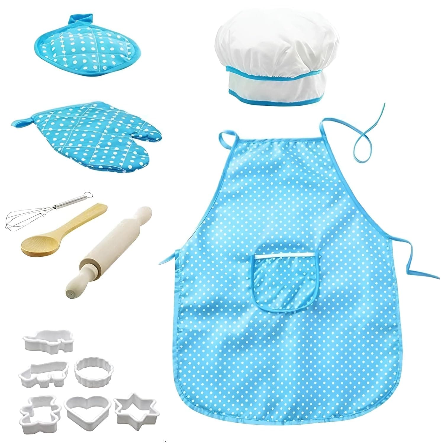 Joyzzz Kids Cooking and Baking Set, 11 PCS Complete Pretend Play Kitchen Toys with Chef Hat and Apron, Toddler Dress Up Costume for Girls Ages 3-6, Educational Gift for Birthday and Festival