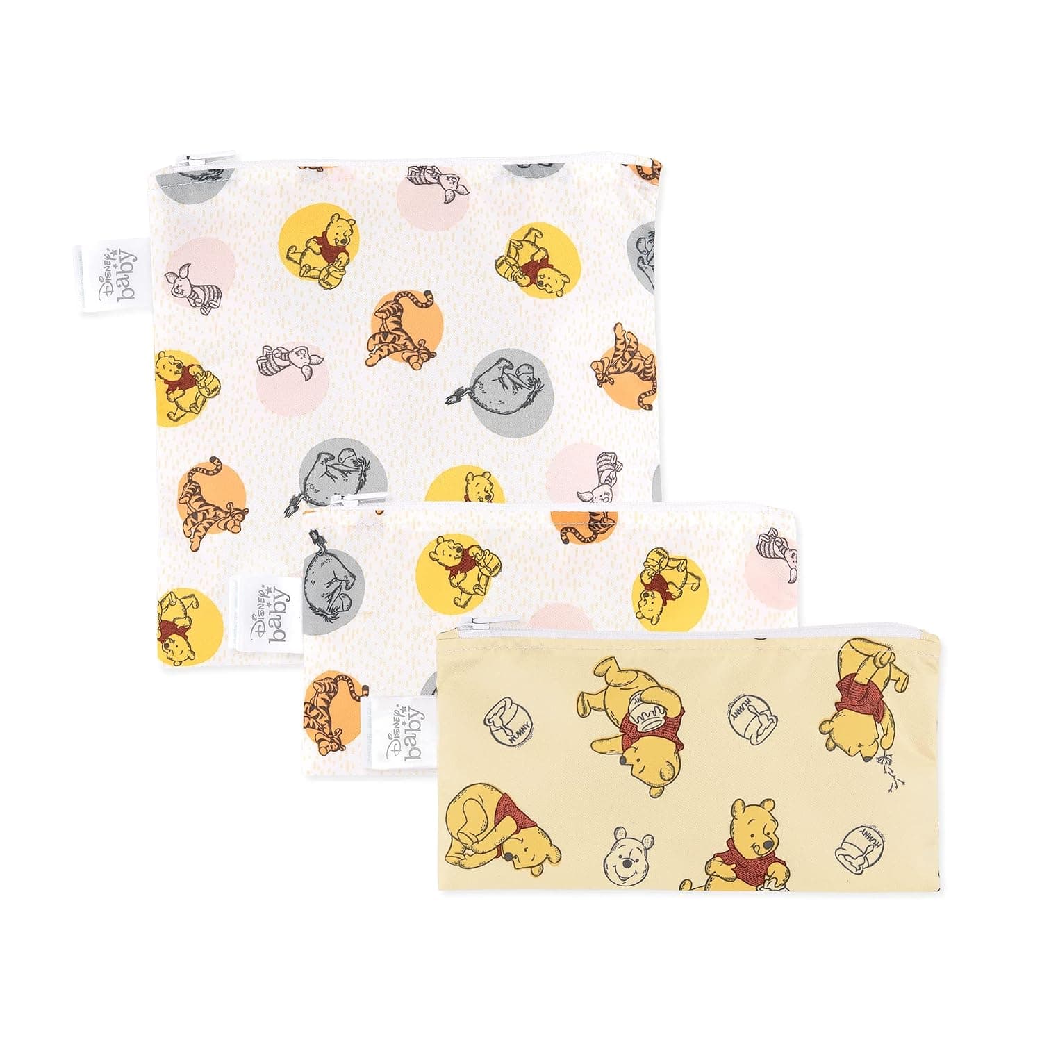 Bumkins Reusable Sandwich and Snack Bags, Disney Winnie The Pooh, for Kids Lunch Bags and for Adults, Washable Fabric, Cloth Zip Bag, Dishwasher-Safe, Food-Safe, Safety Tested