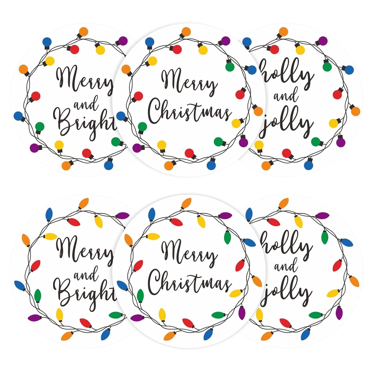 Anwyll Christmas Stickers,Merry Christmas Stickers,Merry and Bright Stickers,120Pcs 2 Inch Holiday Lights Xmas Holly and Jolly Gift Tag Stickers,Xmas Stickers for Holiday Gift Wrapping Envelopes Seals