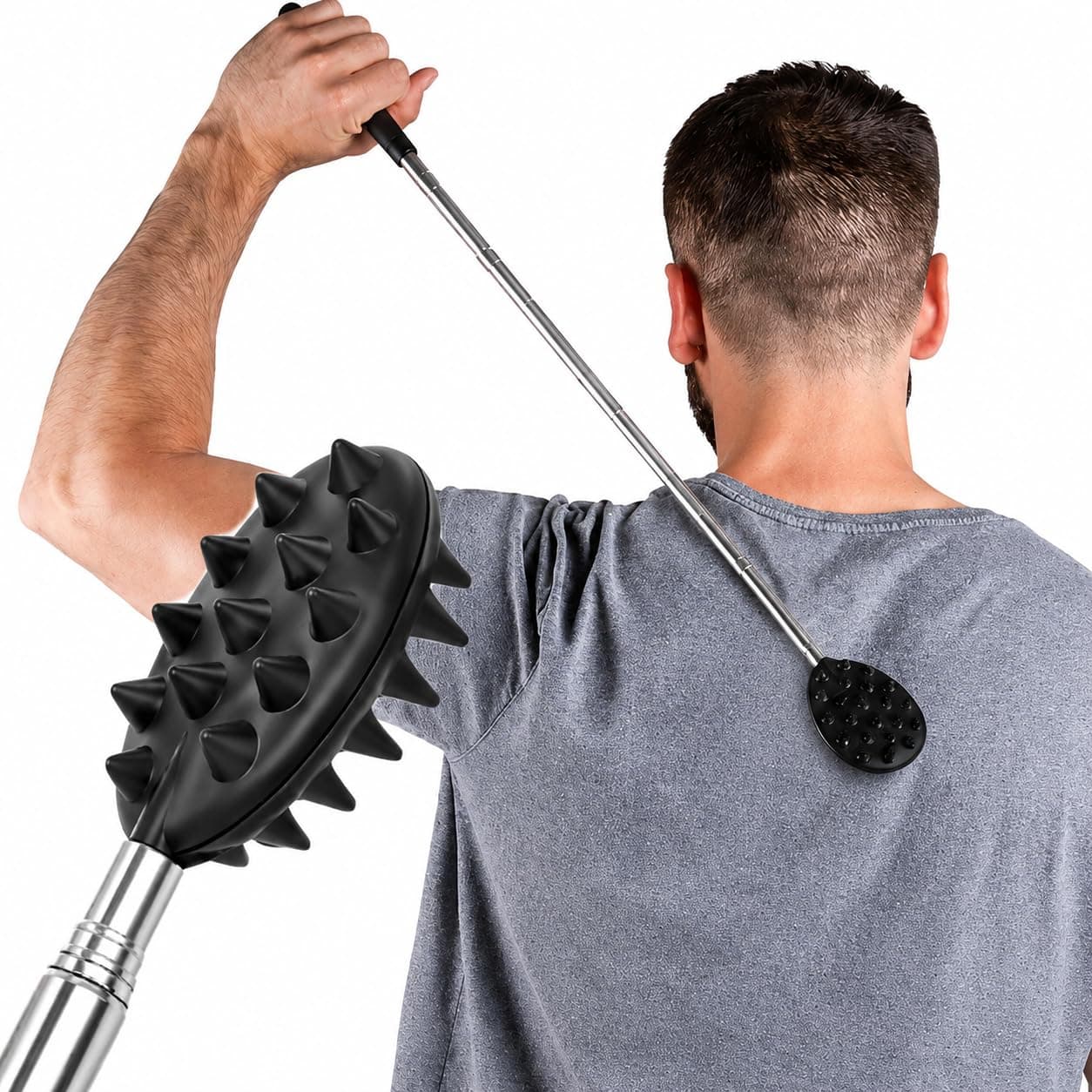 Extendable Back Scratcher Retractable Itch Stick, Telescopic Double Sided Back Scratcher Tool with Adjustable Long Handle for Neck Head Body Massage Relief Bed Sofa Office Travel Use, Black