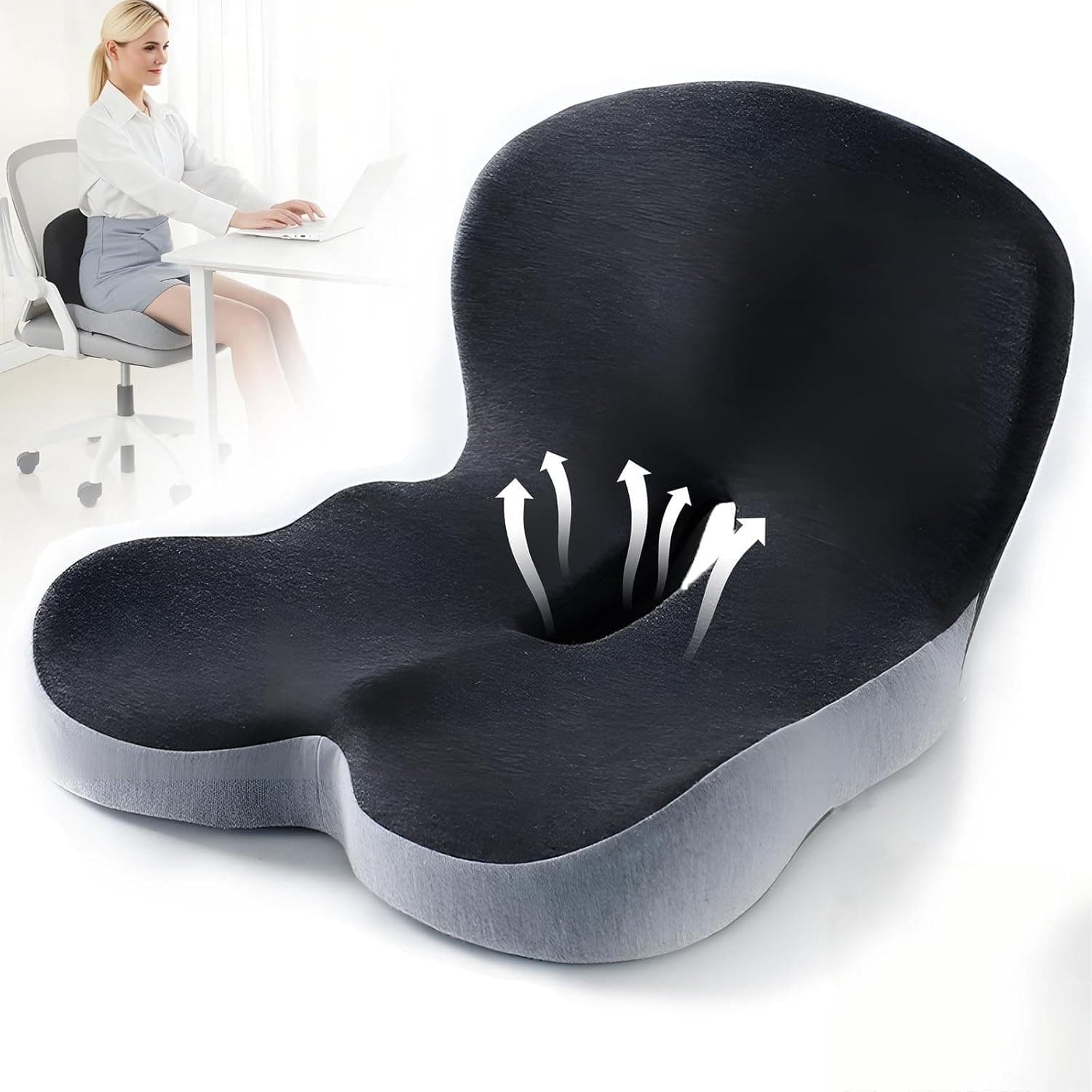 Lumbar Support Cushion, Memory Foam Seat Cushion, Ergonomic Non-Slip Sponge Support Cushion, For Long Time Sitting In The Office, Home Chairs, Car Seats, Airplanes, Office Chairs
