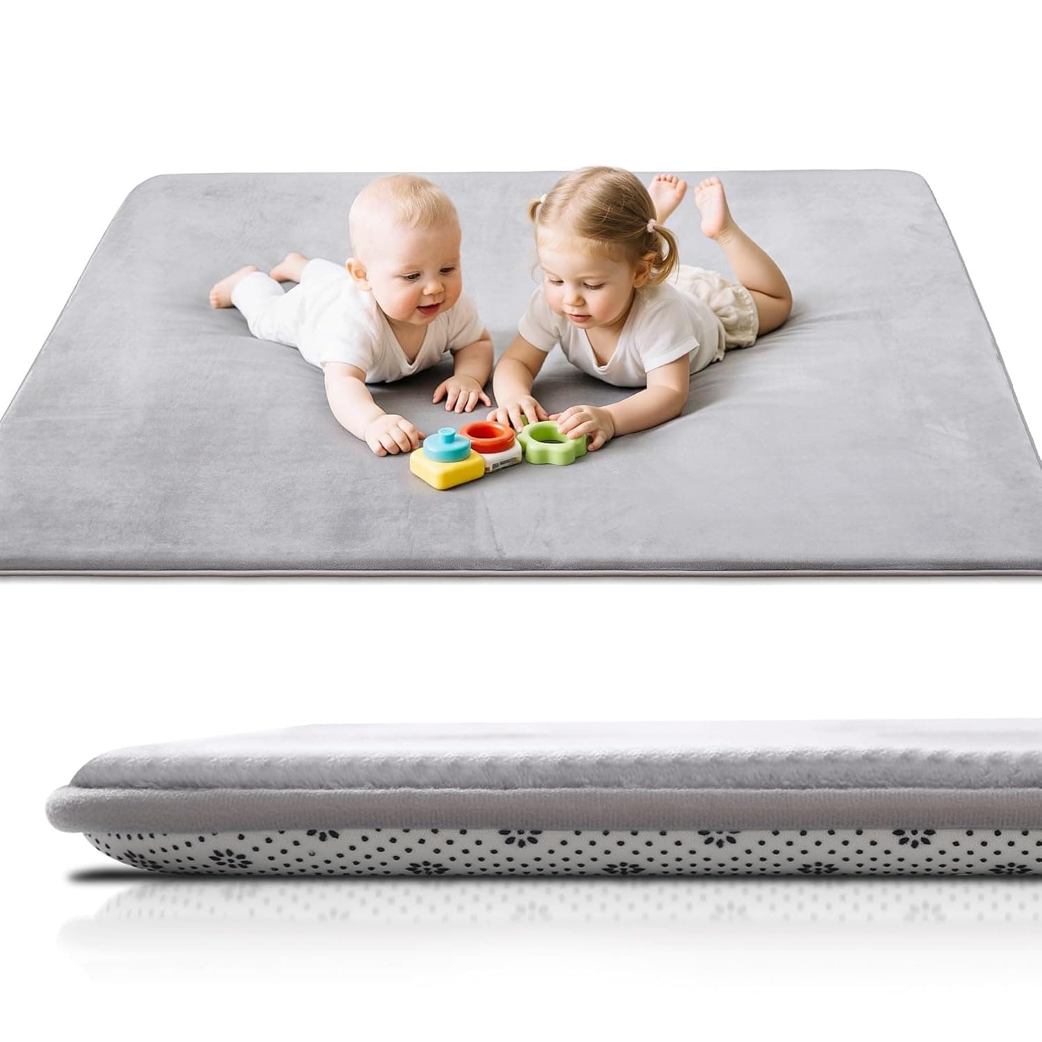 Thick Baby Crawling Mat, Foam Filling Play Mat Baby, Non-Slip Underside and Soft Short Pile, Easy Care, Play Mats for Children's Room Floor and Playpen, 150 cm x 180 cm x 3 cm, Grey