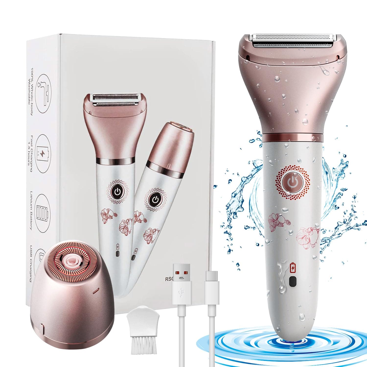 Electric Shaver for Women,ماكينة حلاقة نسائية Yakiter Painless 2 In 1 Ladies Shaver, Portable Waterproof Bikini Trimmer Wet and Dry Cordless Lady Hair Removal, For Face, Leg and Underarm Epilator