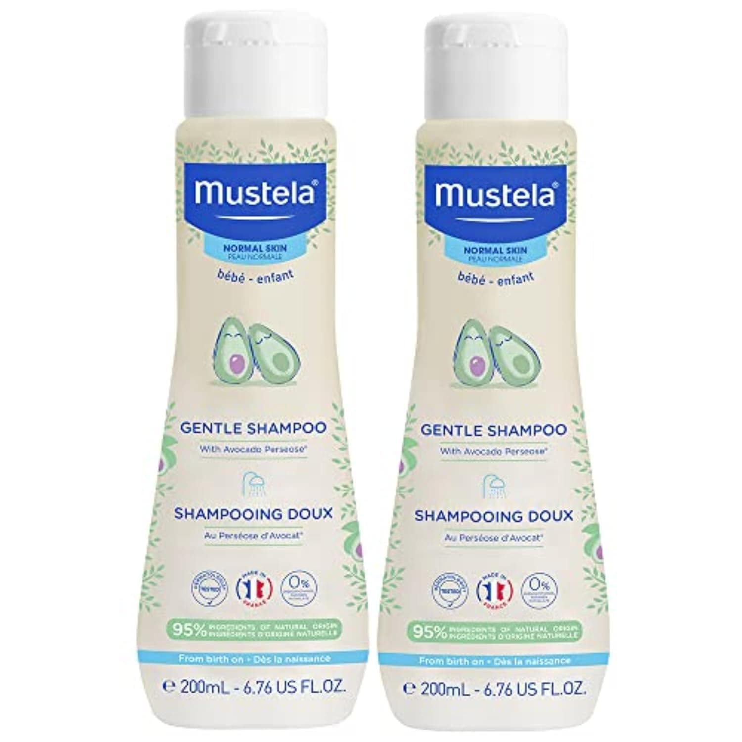 Mustela Baby Gentle Shampoo with Natural Avocado - Hair Care for Kids of all Ages & Hair Types - Tear-Free & Biodegradable Formula - Various Sizes - 1 or 2-Pack