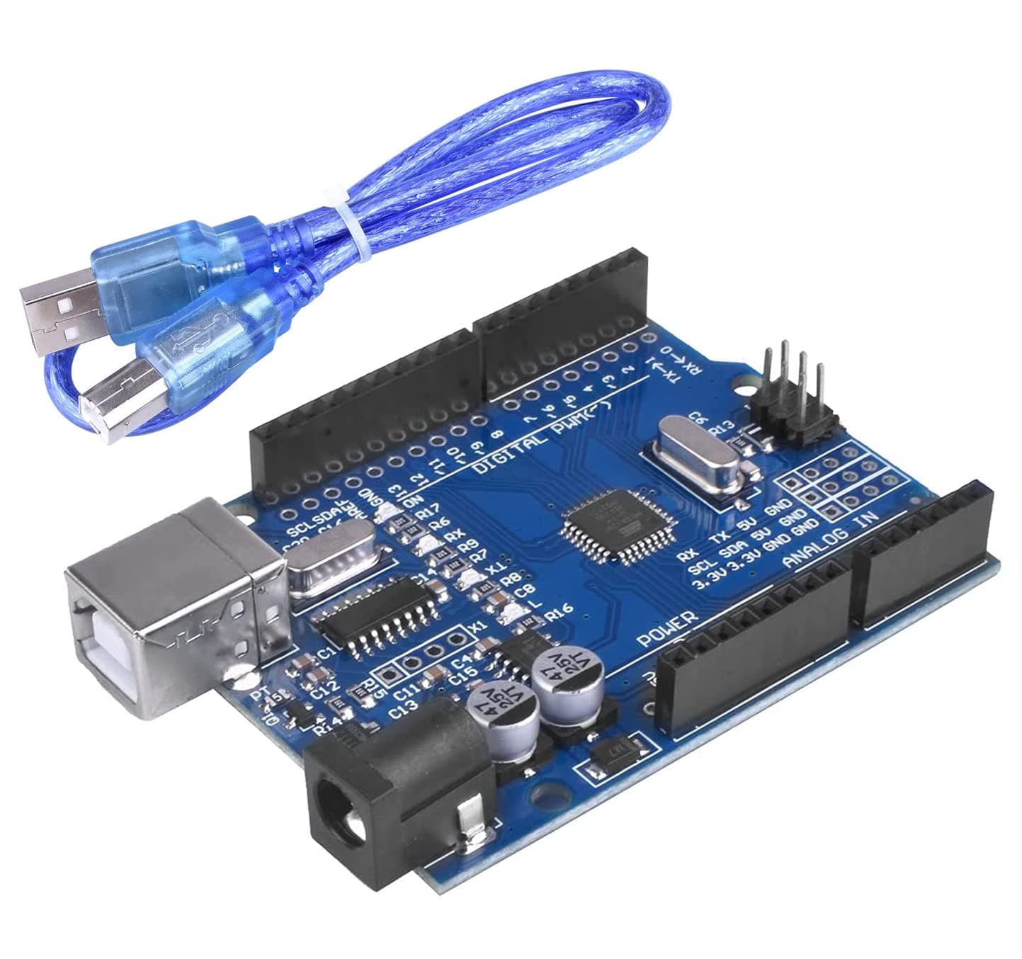 لوحة اونو R3 ATmega328P من كومان مع كابل USB لاردوينو - متوافقة مع اردوينو اونو R3 ميجا 2560 نانو روبوت لاردوينو IDE AVR MCU Learner K53، ازرق