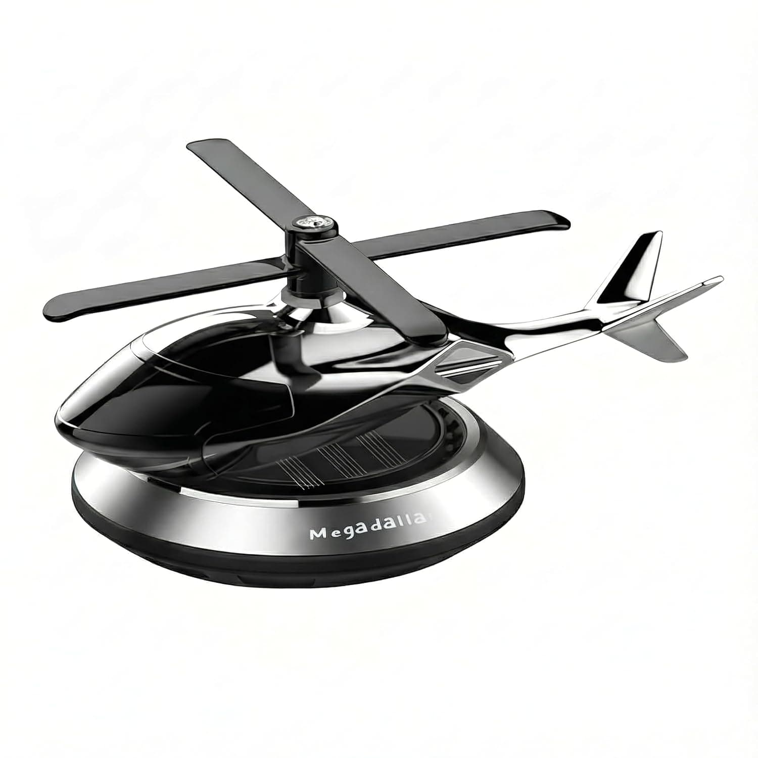 Megadallar Solar Powered Helicopter for Car Accessories for Dashboard with Aroma Diffuser for Car interior Dashboard Helicopter Solar Accessories (Silver)