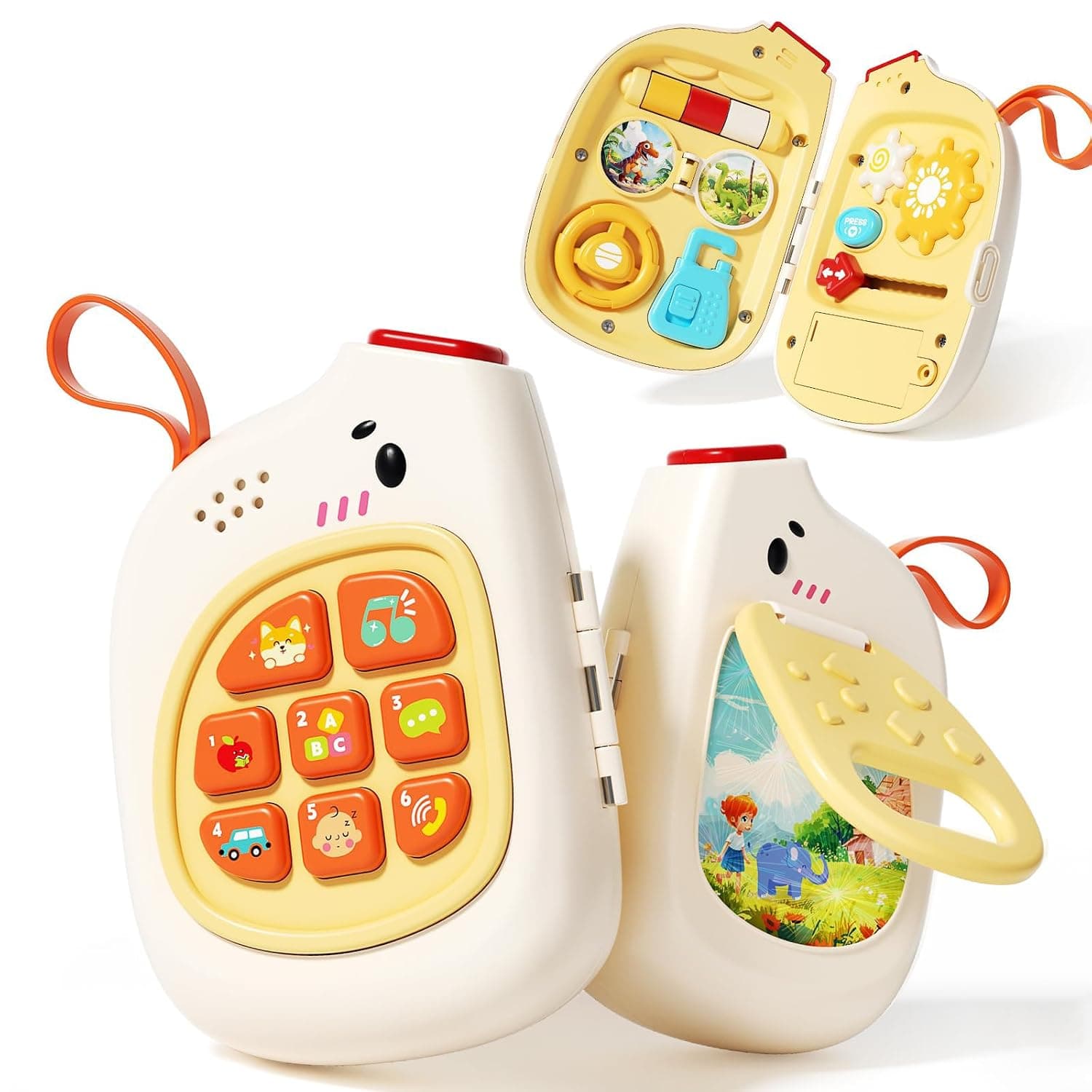 Baby Phone with Music for Toddler, Kids Sensory Busy Board, Early Educational Toy for Toddlers 1-3, Motor Skills Developmental Toy for 0-6-12-18 Month Age, Infant Gifts