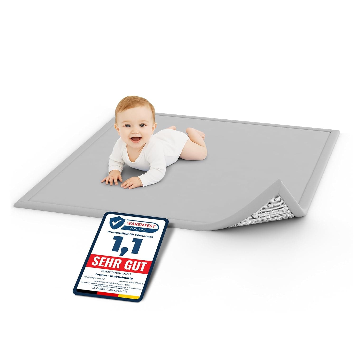 Silky-Soft Crawling Mat Baby Play Mat Children 150 x 80 x 3 cm Grey | 3 cm thick, premium memory foam, non-slip base, noise retardant, safe and comfortable for crawling and playing