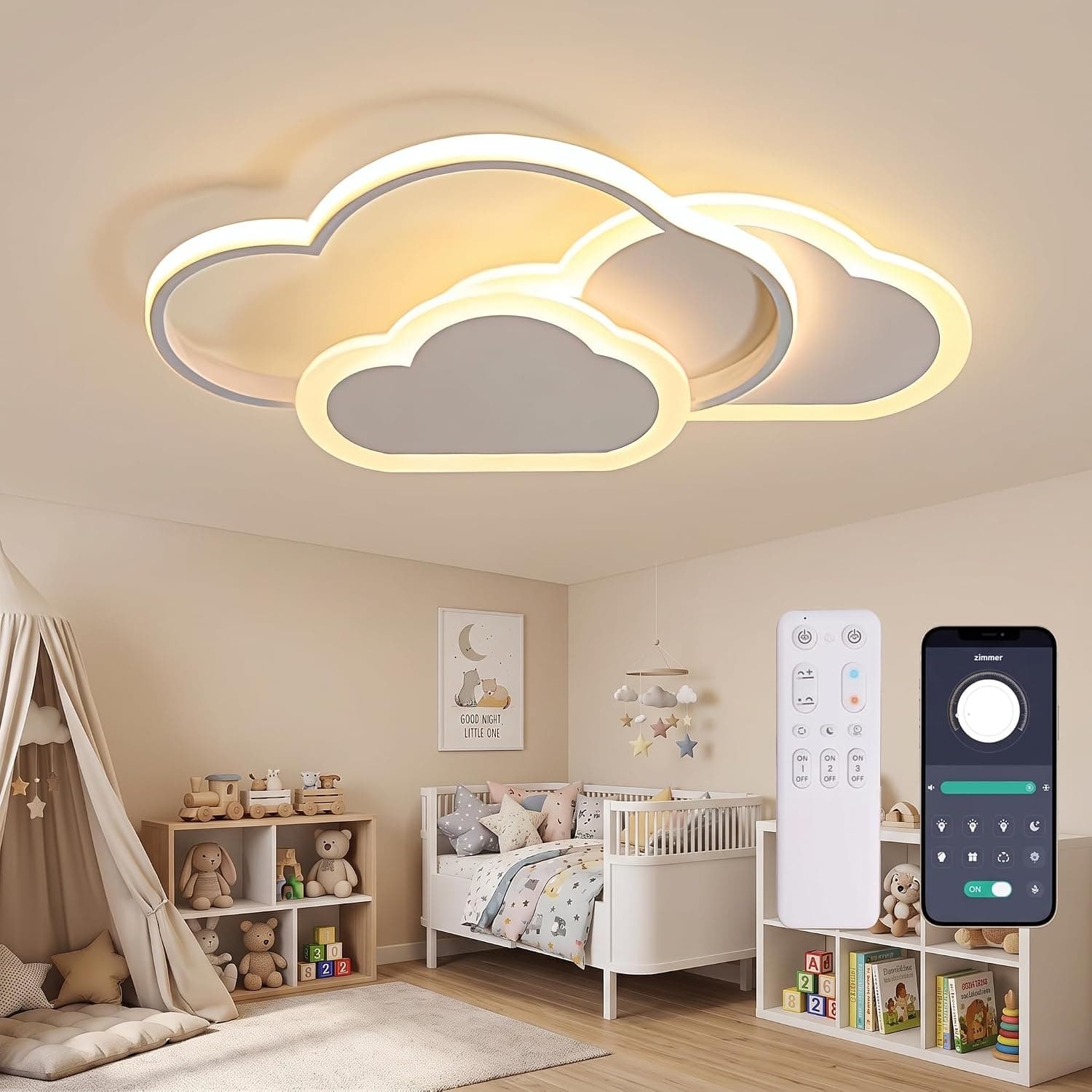LED Ceiling Light for Children's Room, 62CM 48W Children's Room Lamp, Dimmable Ceiling Light for Children's Room, Cloud Lamp with Remote Control 3000K-6000K, Ceiling Light for Living Room