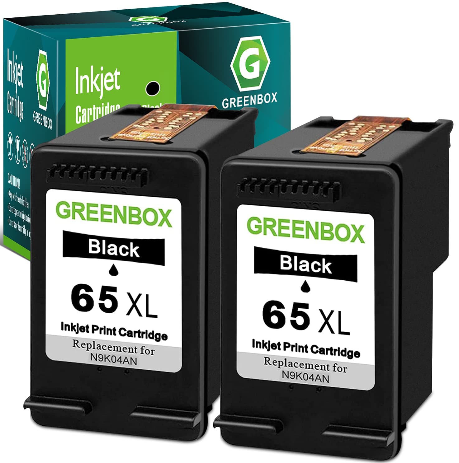 GREENBOX Remanufactured Ink Cartridge Replacement for HP 65 XL 65XL N9K04AN for Envy 5055 5052 5058 DeskJet 3755 2655 3720 3722 3723 3730 3721 3732 3752 3758 2652 2624 2622 Printer (2 Black)