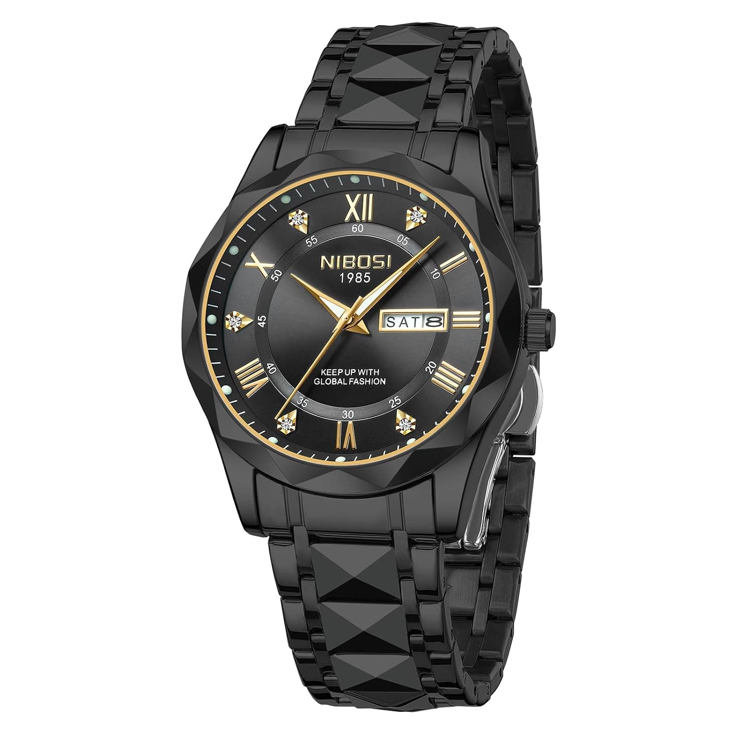 NIBOSI Watch for Men Analog Quartz Men's Watch Business Waterproof Diamond Dial Casual Watch Stainless Steel Strap Day-Date
