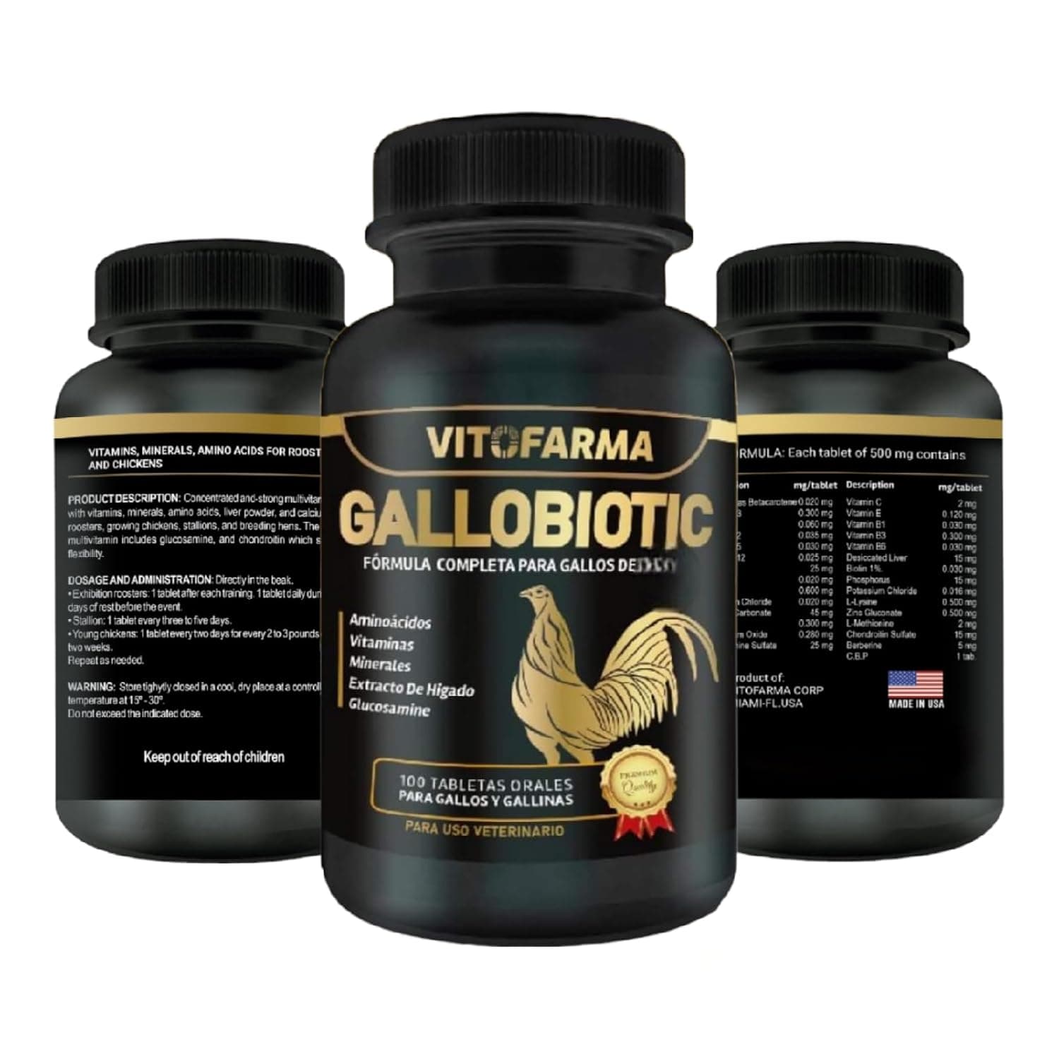 Gallobiotic Natural Multivitamin for Rooster, Hens - 100 Tablets | Vitamina Completas para Gallos