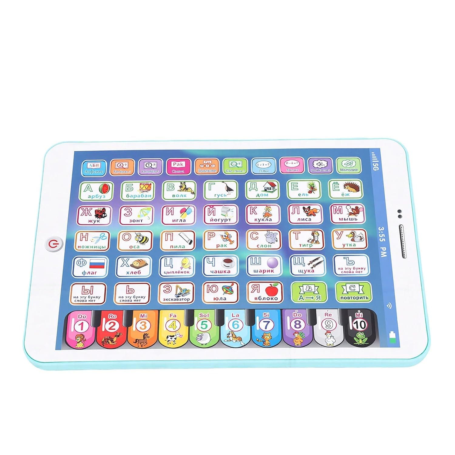 Russian Learning Tablet for Kids 3+ Interactive Russian Alphabet Learning Pad Battery Powered Portable Educational Toy with Big Buttons, Letter & Word , Q&A Quiz, No