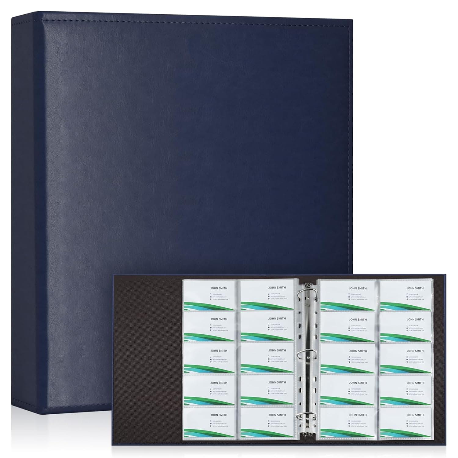 A4 Binder Business Card Holder Book,30 Pcs 600 Pockets Business Card Sleeves Binder Sheets (Blue)