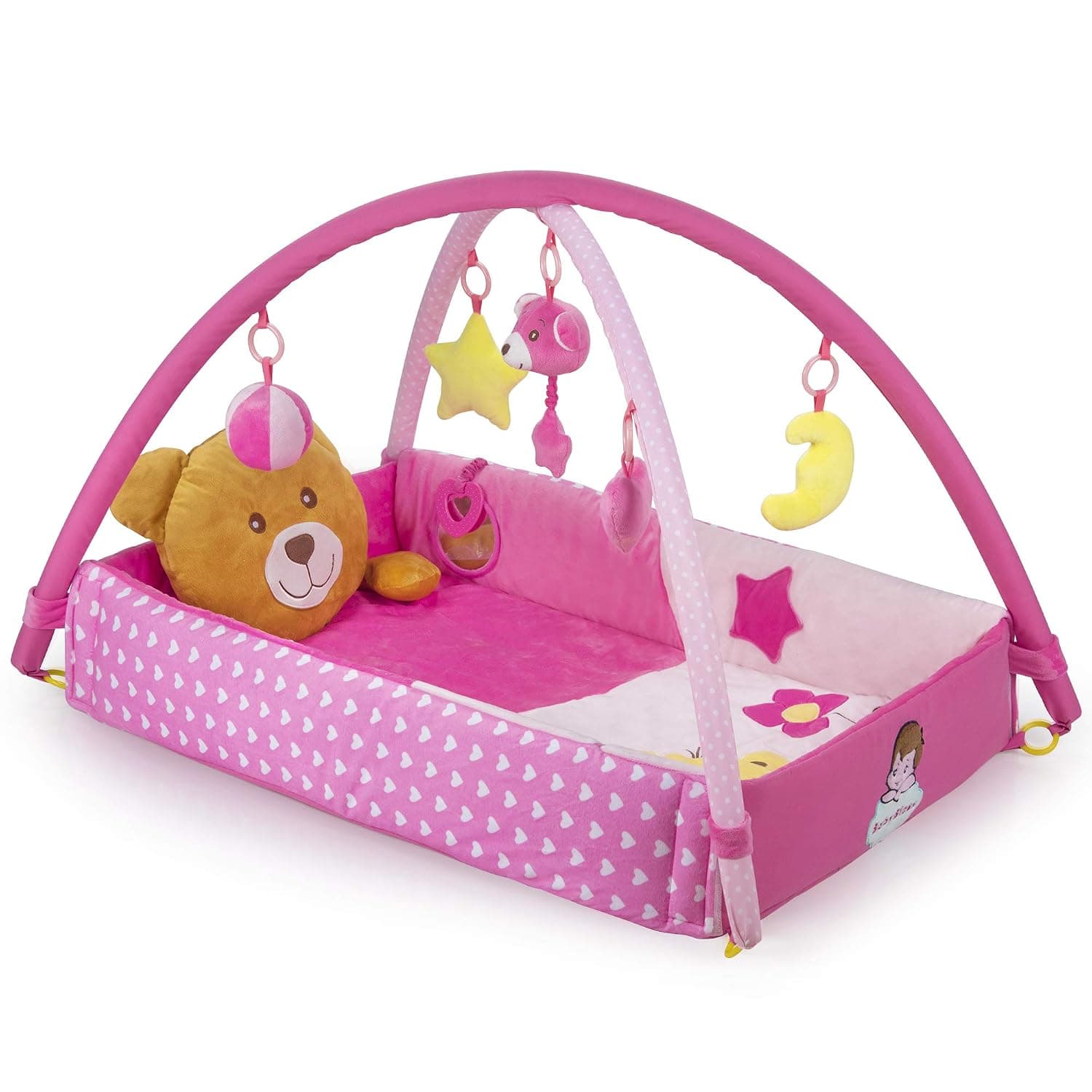 BabyBless Developmental Play Gym & Activity Mat for Infants Toddlers and Newborn Girls with Hanging Educational Toys Aged 0 to 6 to 12 Months (Pink)
