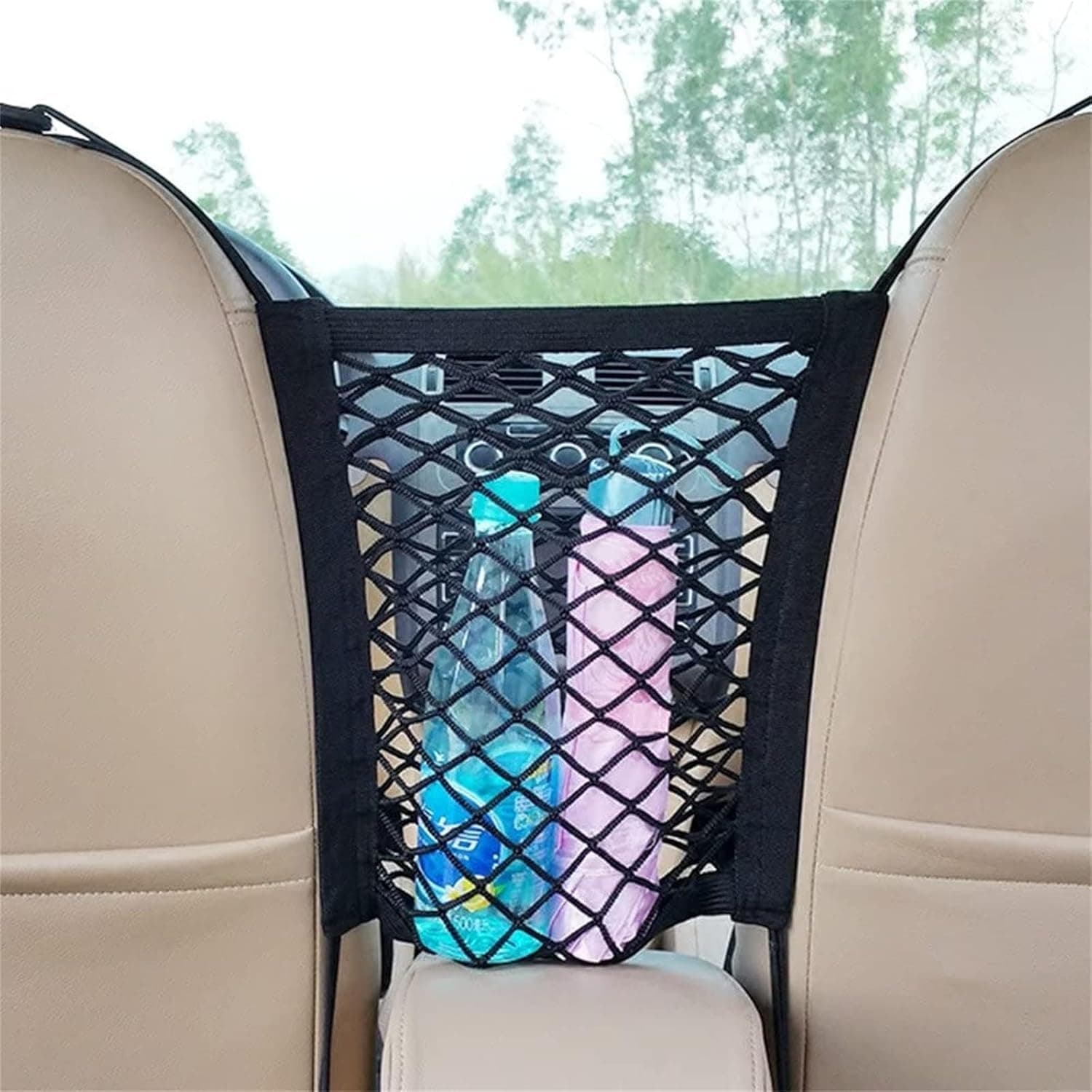 Aputue Car Mesh Organizer, Expandable Car Trunk Net with Quick Release Buckles, Vehicle Mesh Organizer for Groceries Luggage Sports Equipment, Prevent Items from Rolling While Driving