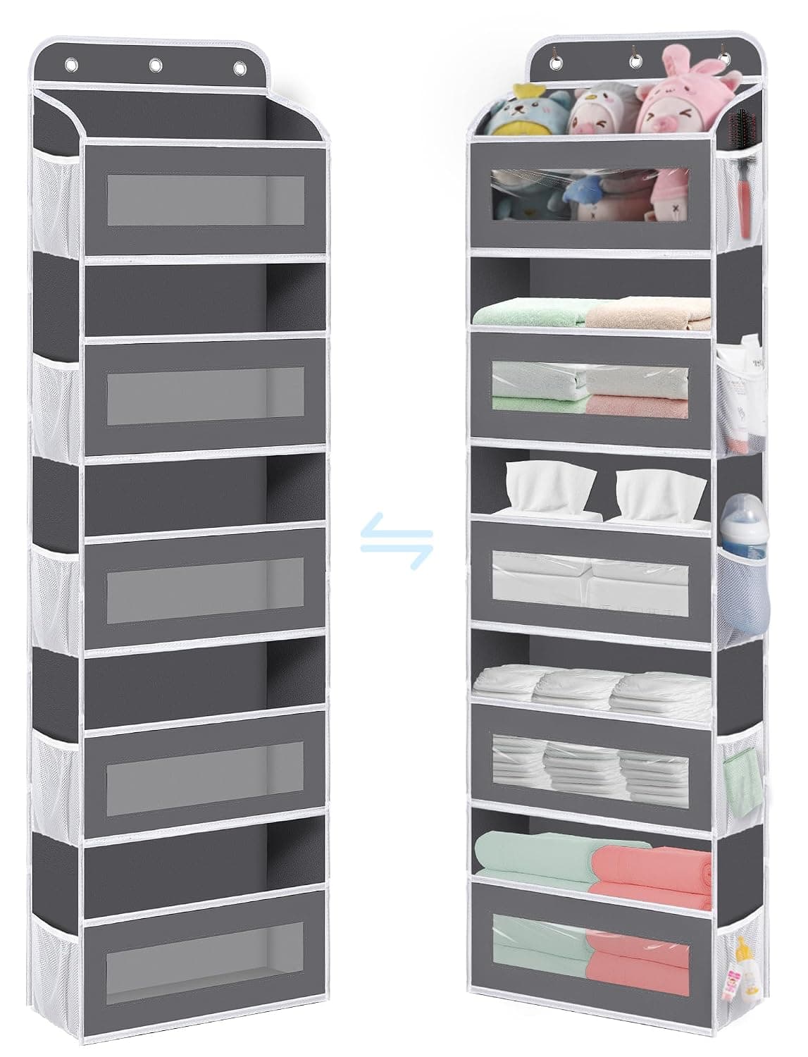 KYEVIS Over The Door Organizer, 5 Shelves Closet Door Hanging Storage and Organizer with 10 Mesh Pockets, Nursery Closet Organizer, Baby Essentials, Stuffed Animal Storage