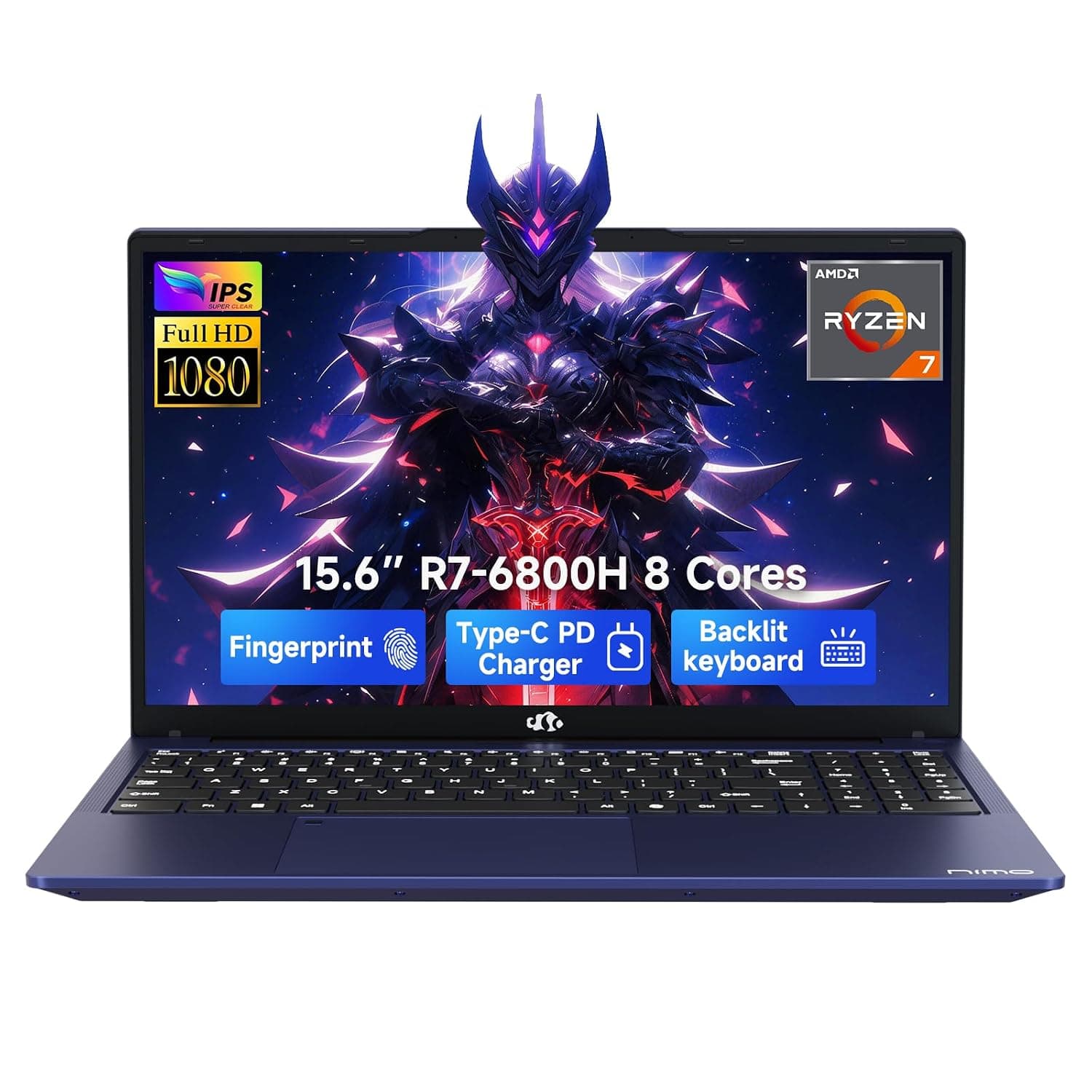 NIMO 15.6" IPS FHD-Gaming-Laptop, 8 Cores Ryzen 7 6800H 32GB DDR5 RAM 1TB SSD (Beat i7-12700H, Up to 4.7GHz) Radeon 680M GPU-Computer with 100W Type-C Backlit Keyboard, 180°Viewing