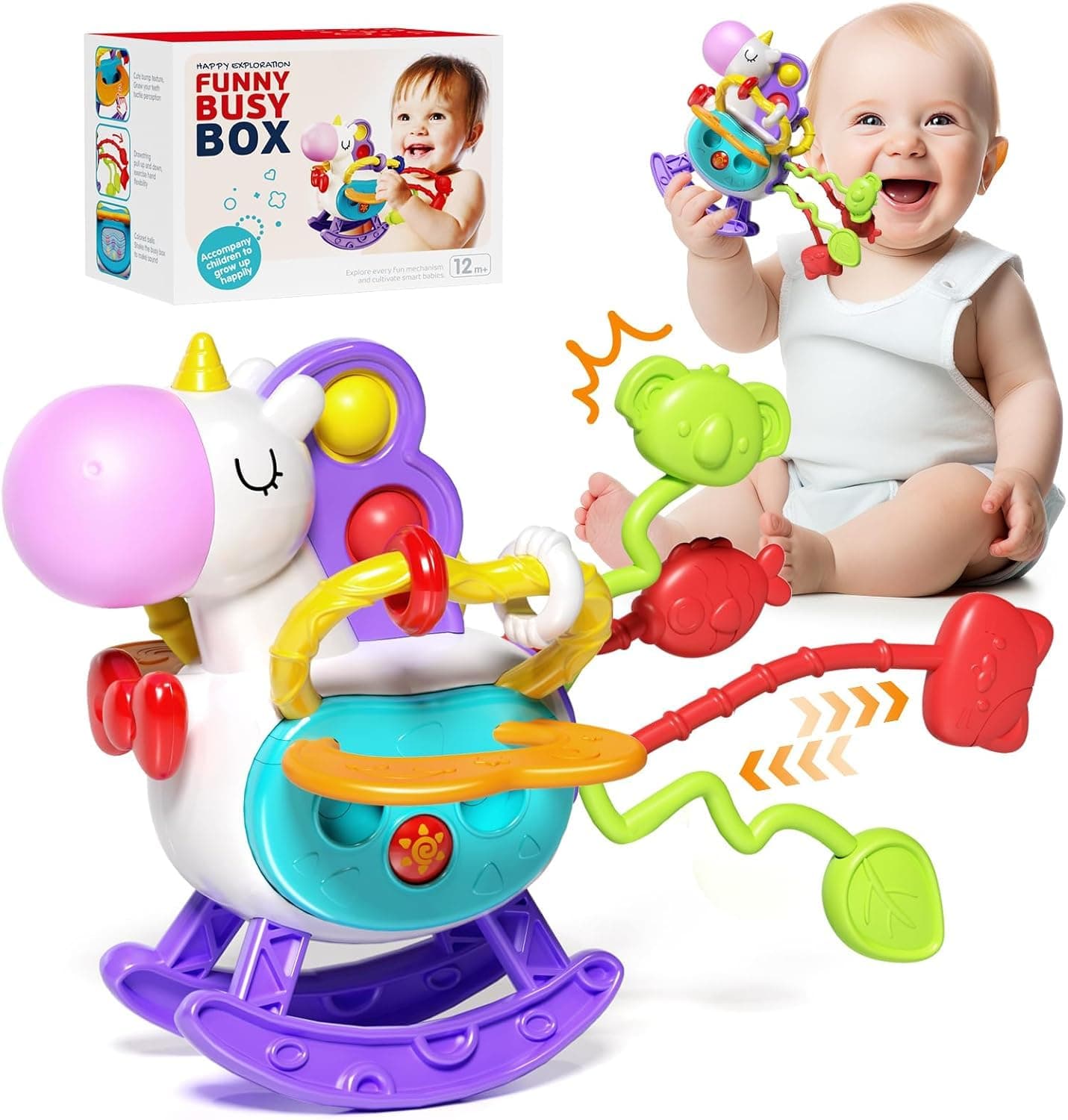 Baby Sensory Montessori Toys for 1-2 Year Olds, Silicone Pull String Activity and Teething Toy – Educational Learning Gift for Toddlers, Boys and Girls Ages 6-18 Months