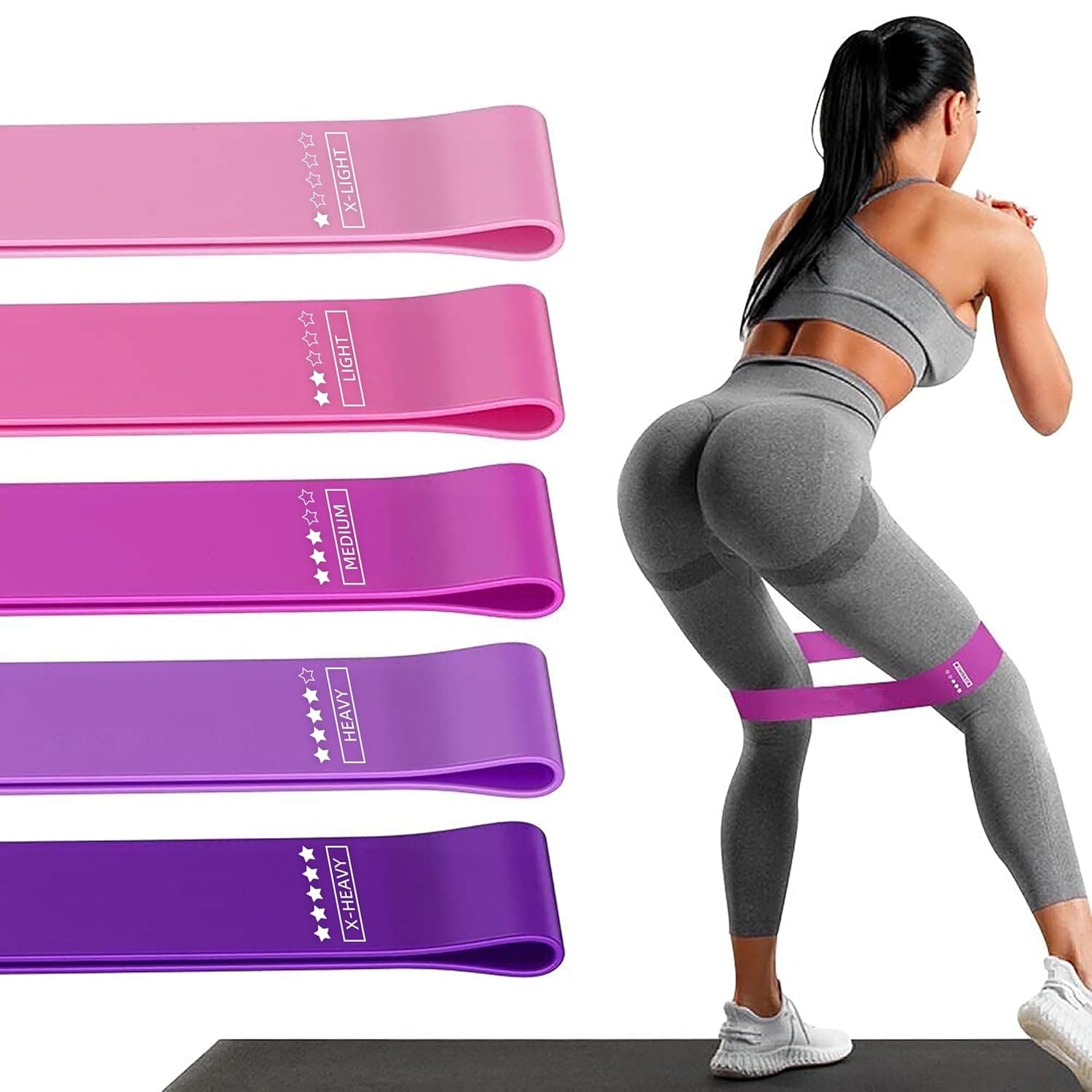 Fitness Bands Set of 5 Resistance Bands with 5 Levels Exercise Bands for Home Fitness, Stretching, Strength Training, Physiotherapy, Pilates, Yoga, Elastic Workout Bands for Women