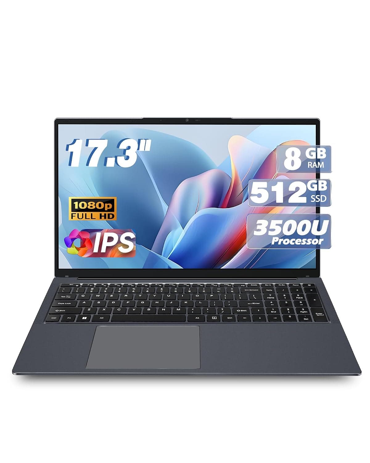 MYW 17 inch Laptop Computers, AMD 3500U (Up to 3.7GHz),8GB DDR4 RAM 512GB SSD,1920 * 1080, Type-C(Date), WiFi5,BT,RJ45,Dual Stereo Speakers, Backlit Keyboard