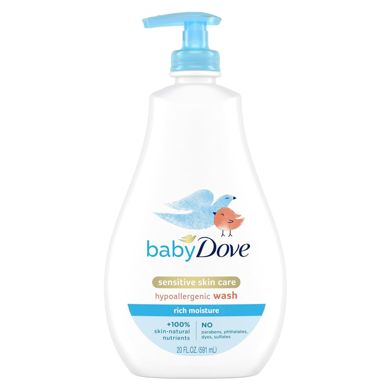 Baby Dove Sensitive Skin Care Baby Wash For Baby Bath Time Rich Moisture Tear-Free and Hypoallergenic 20 oz | For sensitive baby skin, Helps gently cleanse skin, With fragrance-free care, For bath time, Tear-free formula