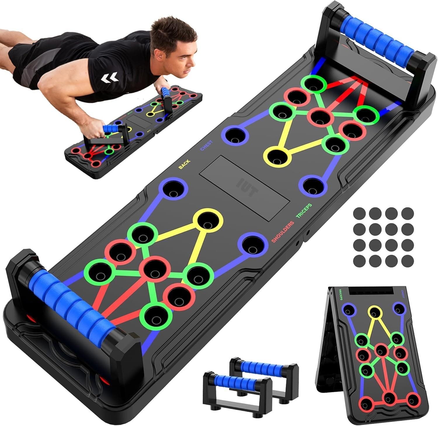 Solid Push Up Board 15 in 1 Home Workout Equipment Multi-Functional Pushup Stands System Fitness Floor Chest Muscle Exercise Professional Equipment Burn Fat Strength Training Arm Men & Women Weights,