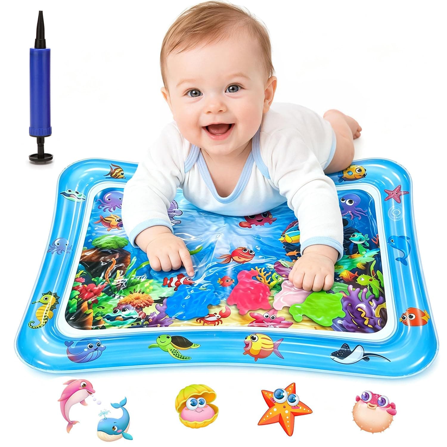 Baby Water Mat, Naxifly Water Baby Game mat, Baby Tummy Time Water Mat, Inflatable Baby Play Mat, Boy Girl Inflatable Playmat is The Perfect Fun Time Play Activity Your Baby's Stimulation Growth Blue