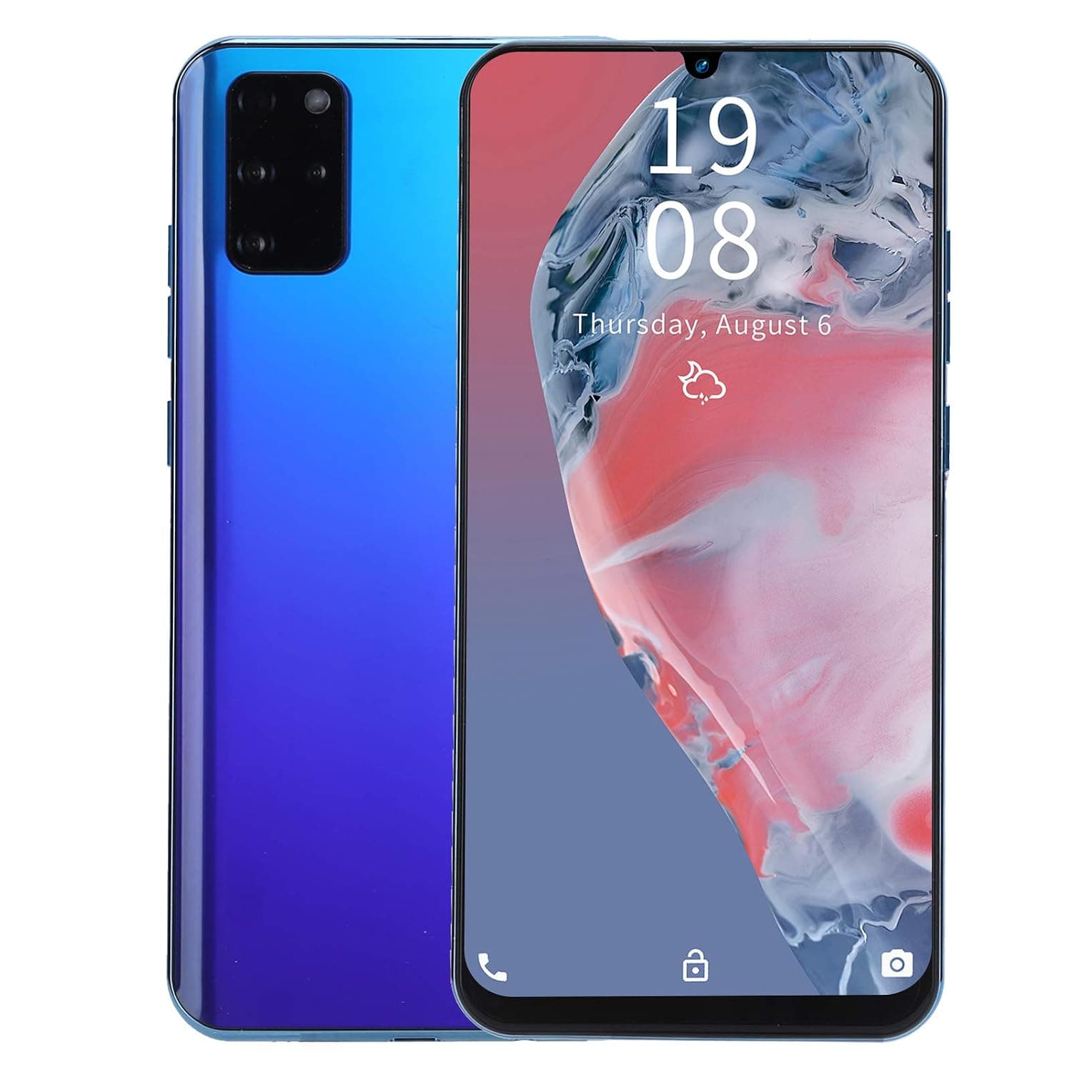 S20+ Unlock Face ID Unlock Cellphone for Android 5.1 Smartphone 7.2inch Full Waterdrop Screen/1GB RAM+16GB ROM/MTK6580 Quad-core CPU/Dual SIM/2MP+5MP Camera/2550mAh Mobile Phone(Blue)