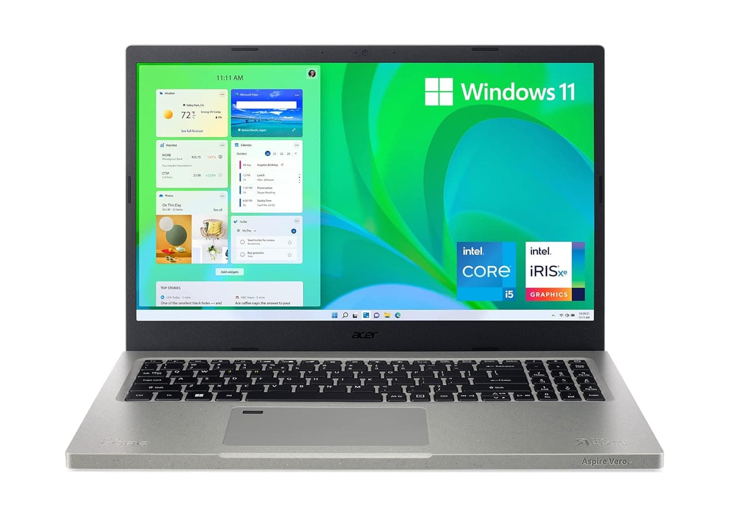 Acer Aspire Vero AV15-51-5155 Green PC | 15.6" FHD IPS Display | 11th Gen Intel Core i5-1155G7 | Intel Iris Xe Graphics | 8GB DDR4 | 256GB SSD | Wi-Fi 6 | PCR Materials | Windows 11 Home