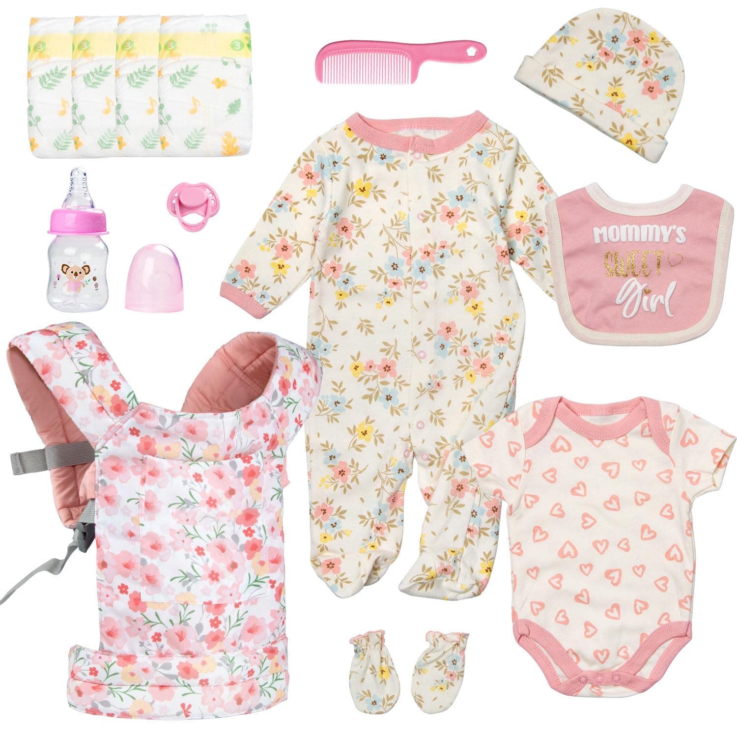 Baby Doll Accessories Set Clothes with Carrier Diapers Reborn Doll Clothing | Fit 17-22 Inch Baby Dolls Girl Soft Cottton Material Newborn Doll Dress-Up Clothes Kids Pretend Game Toy Gift Giving for Girl