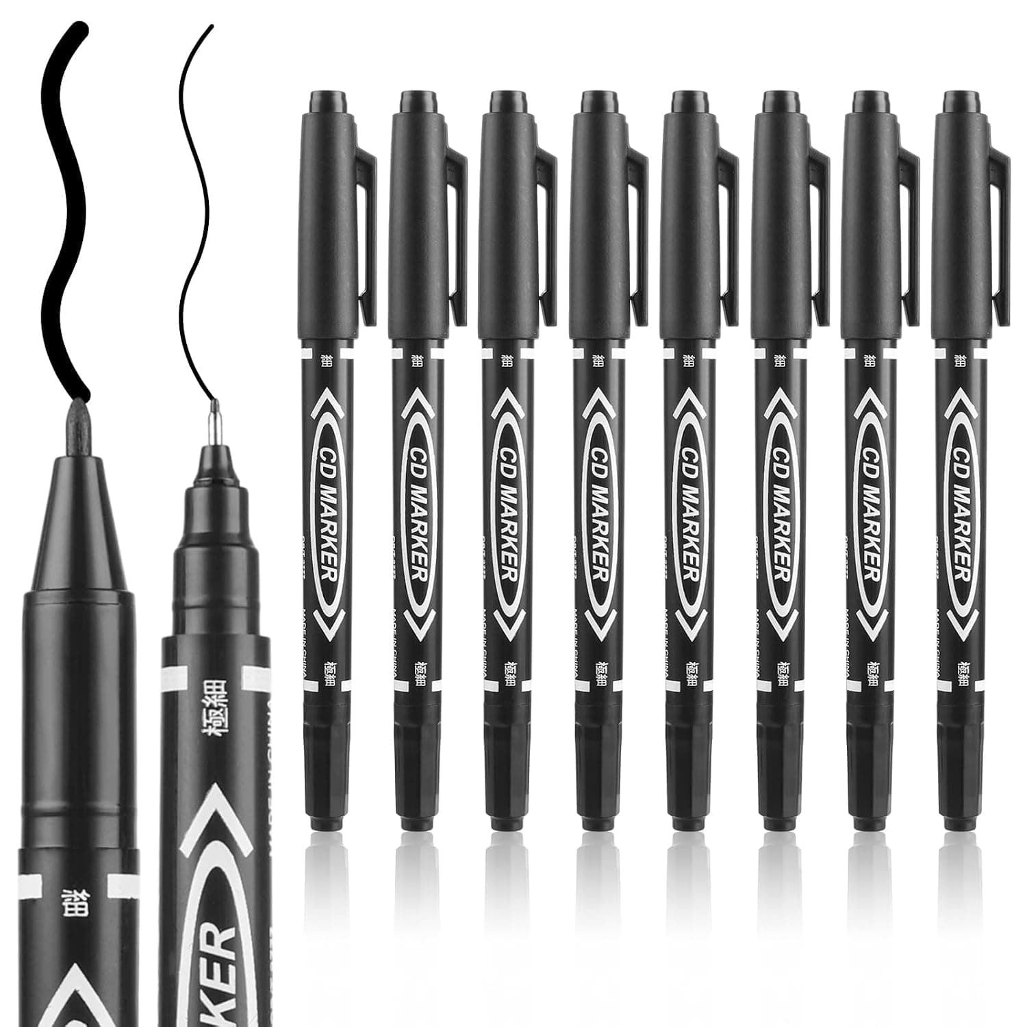 Black Markers for Drawing, 10 Pack Dual Tip Brush Pens Permanent Marker Set for Adult Kids, for Art Drawing Sketching Writing Dooding Marking