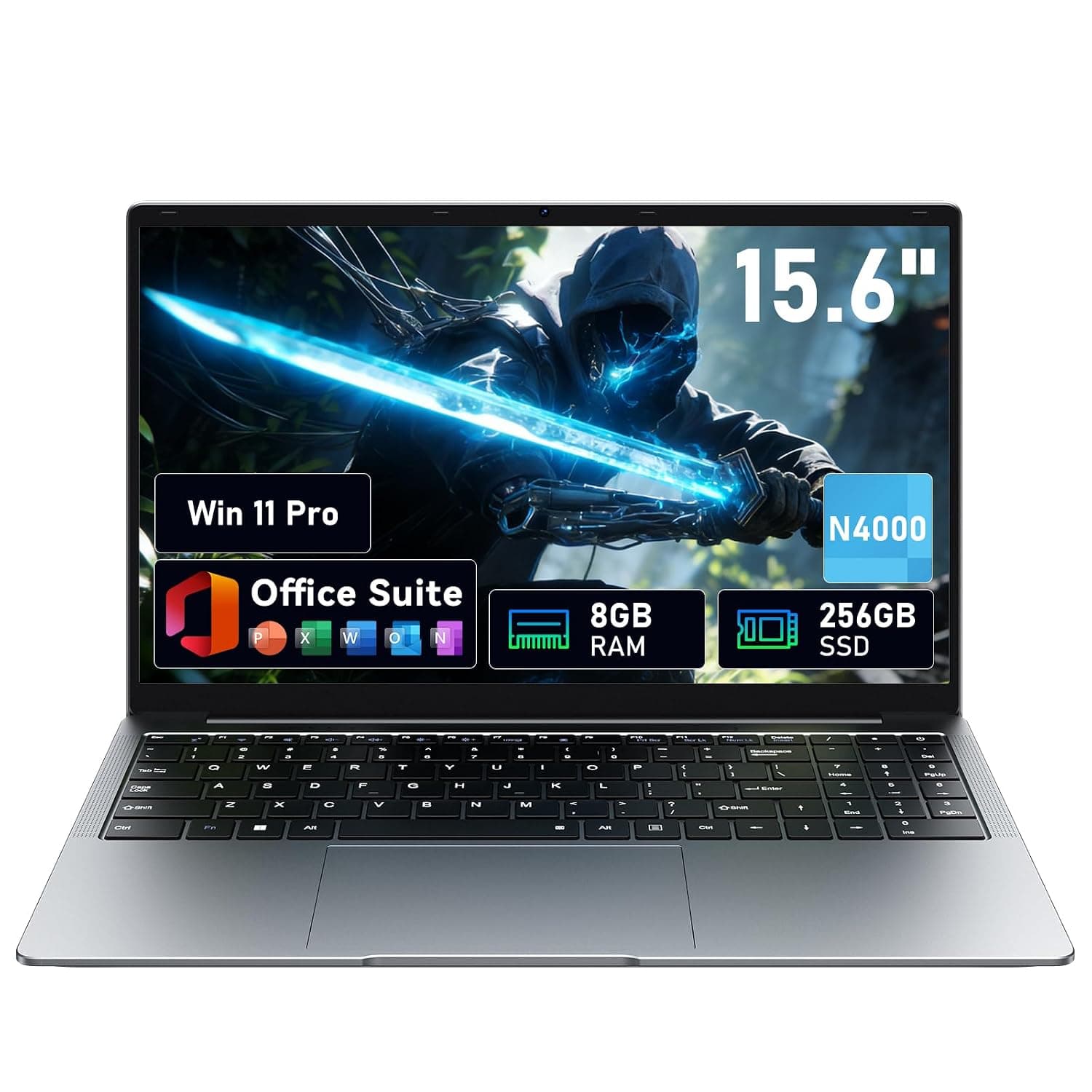 Laptop Computer 15.6" Win11 Pro Laptops 8GB RAM 256GB SSD,Ms Office 365, 100% sRGB Screen, N4000 Processor, Notebook, Dual Band WiFi5, BT4.2, USB-A, HDMI,FHD 1920 * 1080 Display,Silver