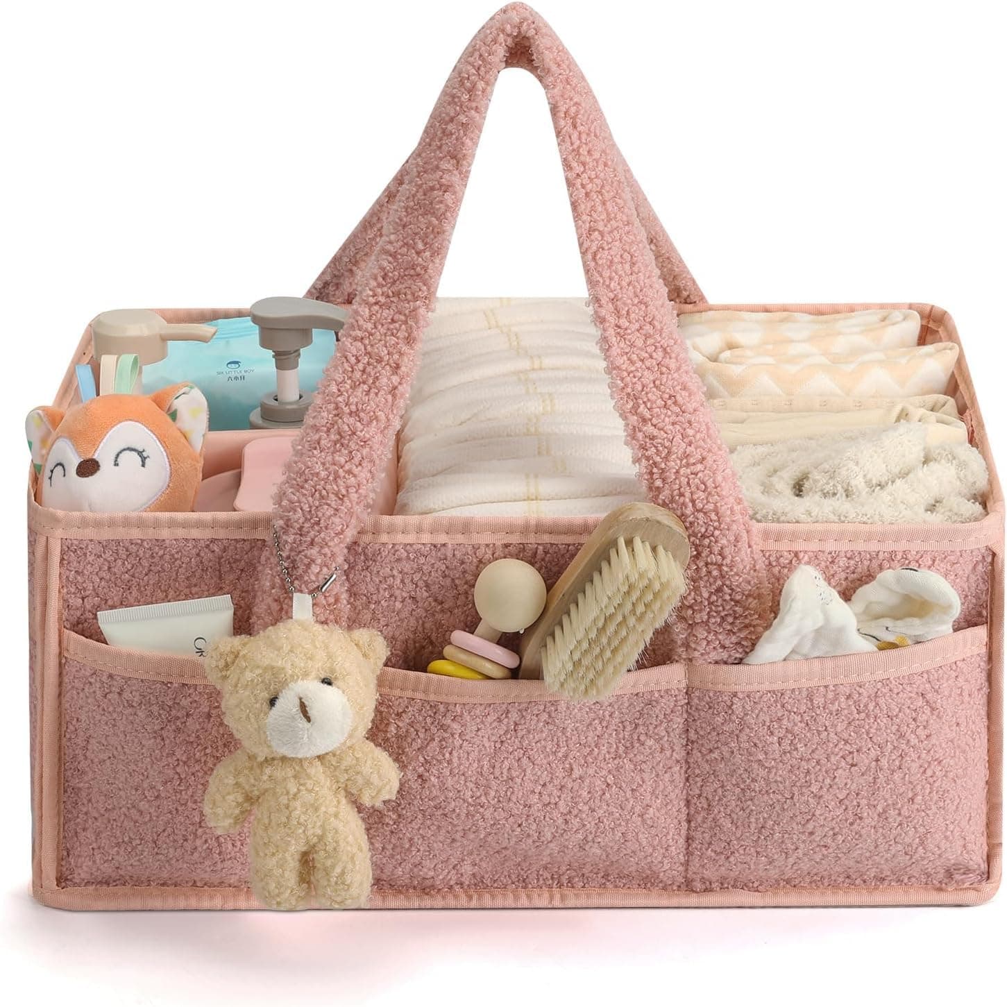 Oasisgalore Baby Diaper Bag, Pink Caddy Organizer for Wipes and Diapers Changing Table New Born Baby Items Essentials