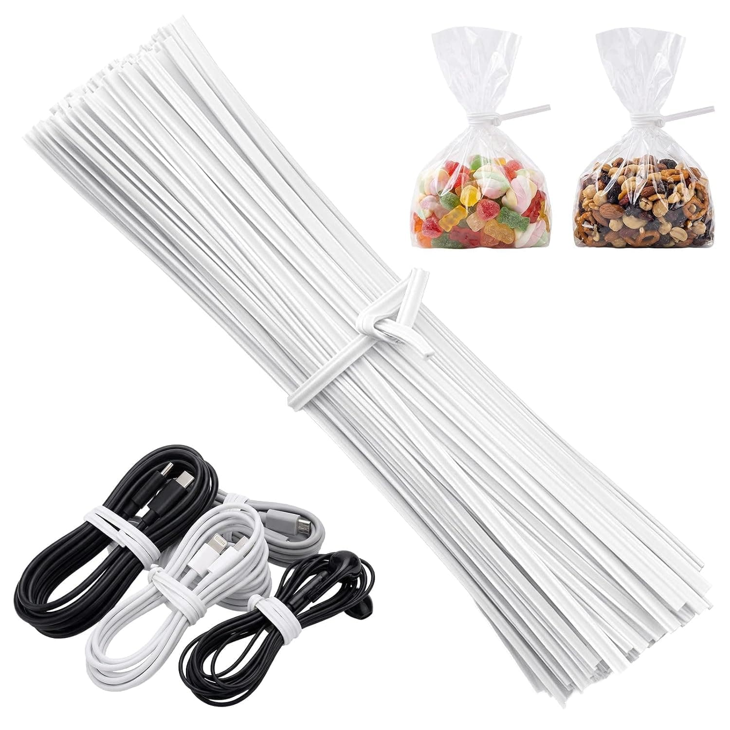 200PCS White Paper Twist Ties, 4 Inch Clear Twist Ties for Plastic Bags - Plastic Twisty-ties Garden Twist Ties & Bread Ties Twisty-Ties for Coffee/Gift Wrapping/Crafts/Plants