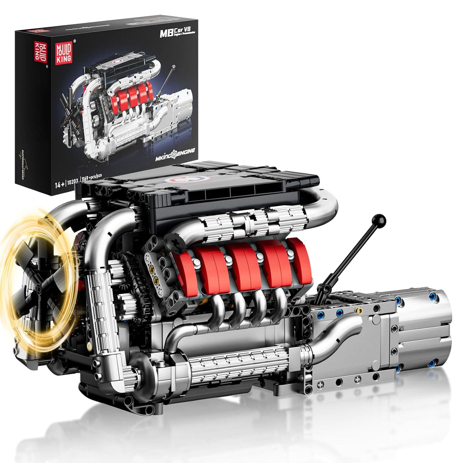 Mould King 10203 Technik V8 Engine Building Blocks M8 Engine Kit Clamping Blocks Simulation Motor with Functional Car Engine Kit for Adults (1169 Pieces)