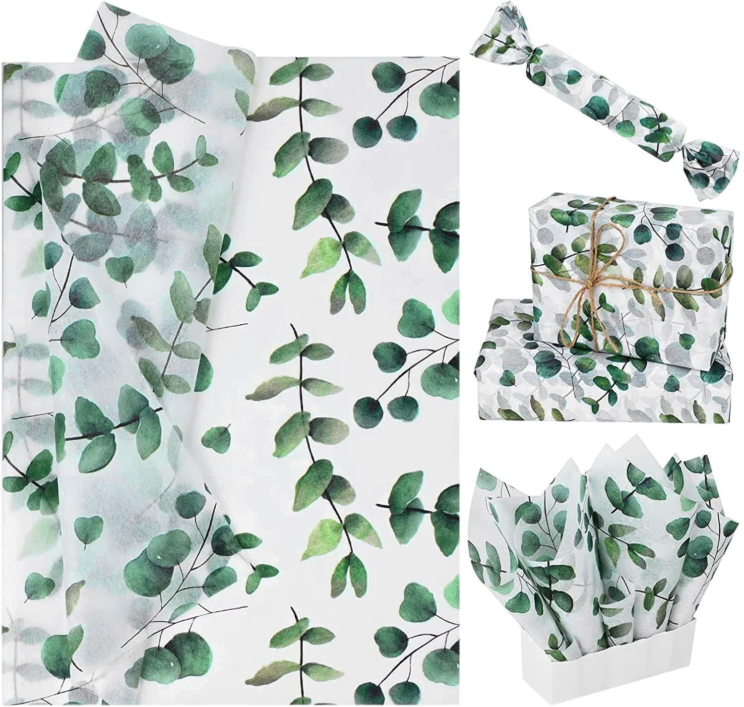 100 Sheets Eucalyptus Gift Wrapping Tissue Paper, 20 * 14 Inches Greenery Botanical Gift Wrapping Tissue, Boho Herb Spring Wrapping Tissue for Gift Bags for Baby Shower, Wedding, Birthday Crafts