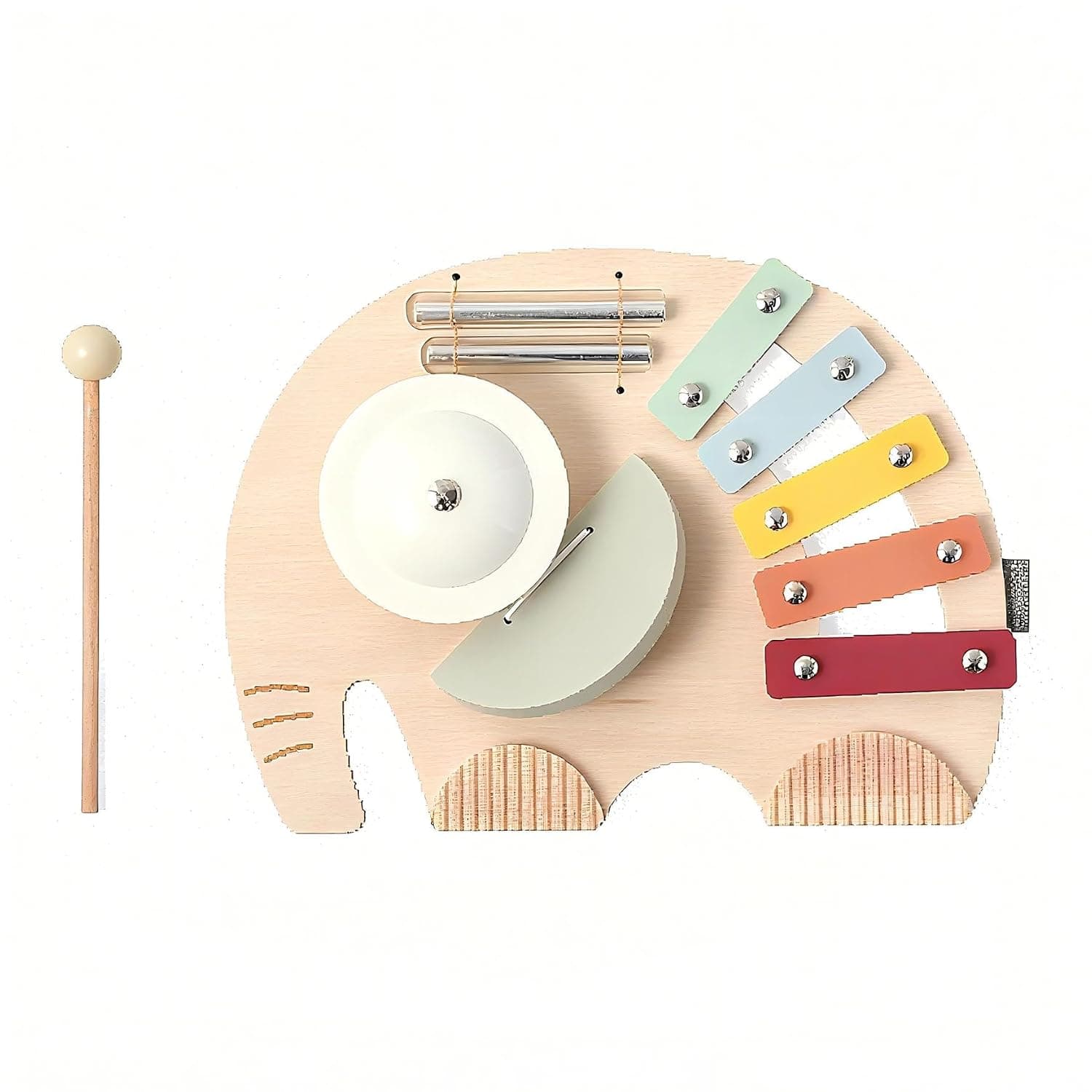 Wooden Musical Elephant Xylophone - Wooden Percussion, Percussion Instruments, Vibrant Colored Keys, Educational Musical Toy with Mallet, 27x20cm for Boys Girls toddlers 18 Months+