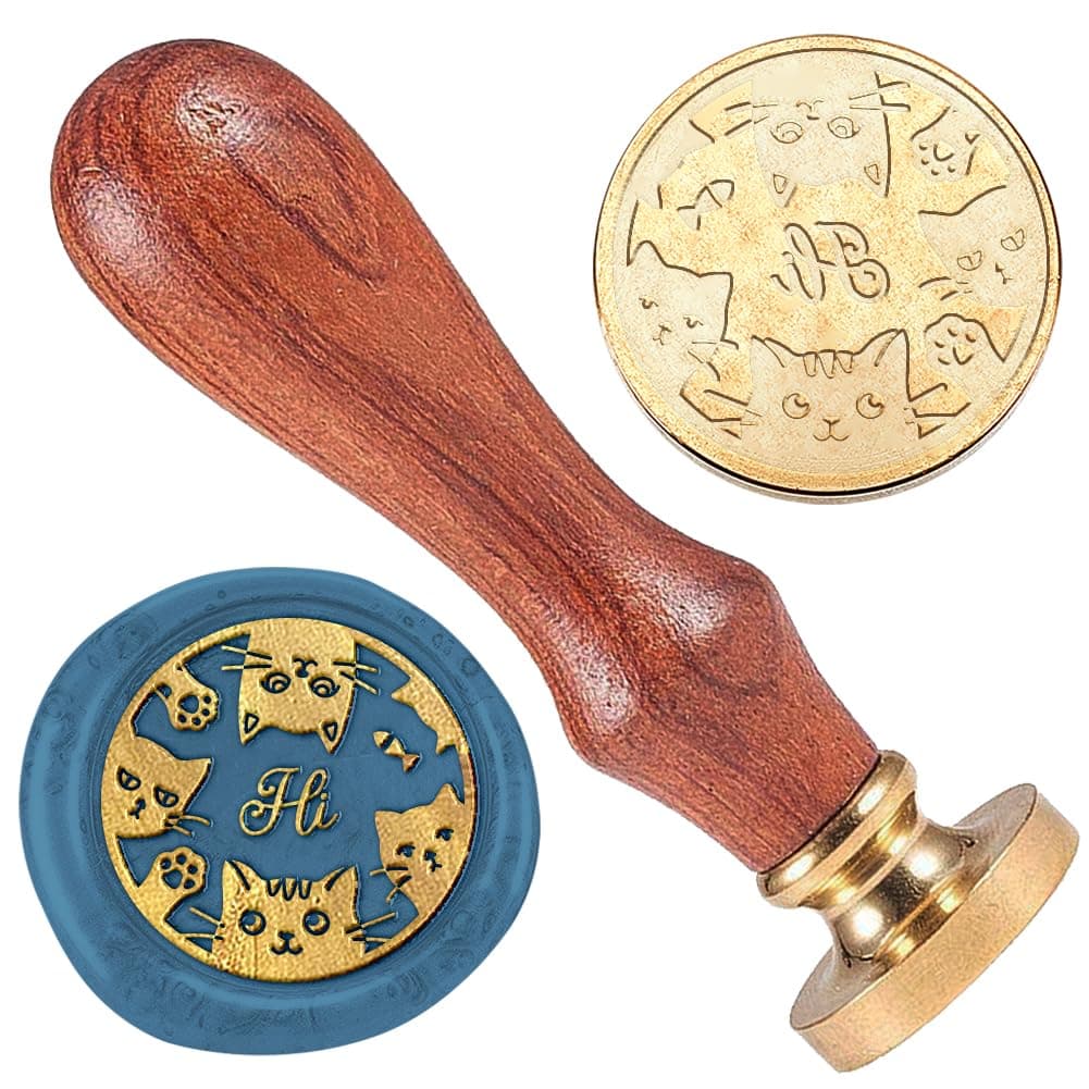 Cat 1" Wax Seal Stamp - Vintage Sealing With Removable Brass Head and Wooden Handle for Envelope, Card, Letter, Wedding Invitations, Gift Wrapping Decor