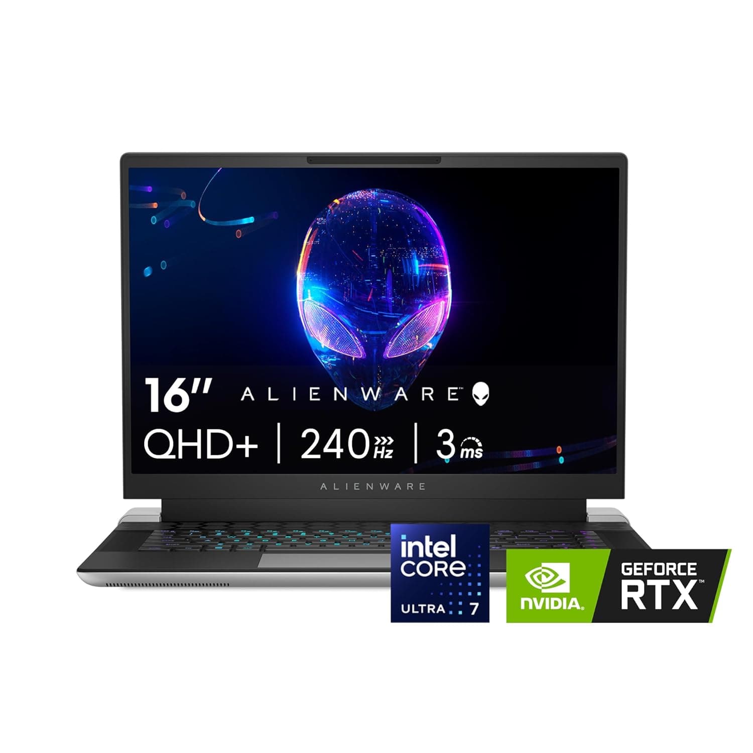 Alienware X16 R2 Gaming Laptop - 16-inch QHD+ 240Hz 3ms Display, Intel Core Ultra 7-155H, 16GB LPDDR5X RAM, 1TB SSD, NVIDIA GeForce RTX 4070 8GB GDDR6, Windows 11 Home, Onsite Service - Lunar Silver