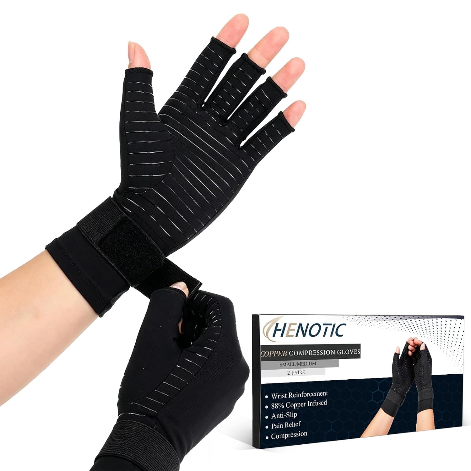 Copper Compression Gloves for Women Men, Wrist Reinforcement Fingerless Arthritis Compression Gloves