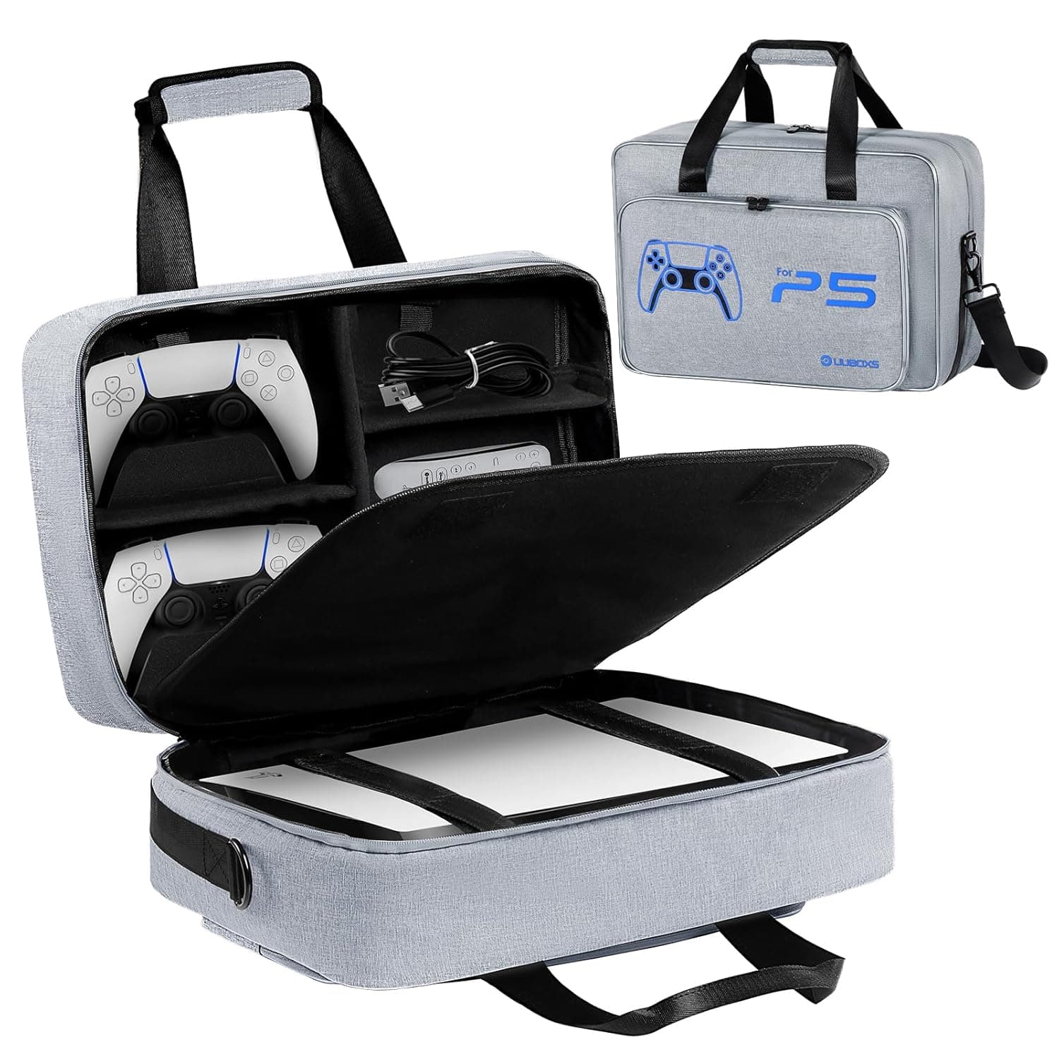 يووبوكس شنطة حمل لجهاز بلاي ستيشن 5، شنطة سفر واقية مطورة لجهاز بلاي ستيشن 5، شنطة تخزين بسعة كبيرة متوافقة مع ملحقات وحدة تحكم بلاي ستيشن 5، بوليستر، رمادي